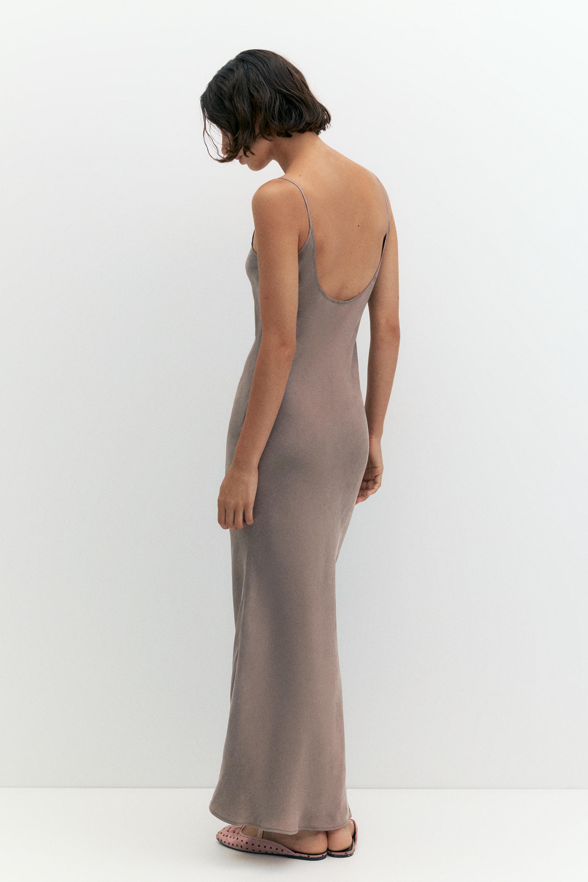 Satin midi dress — Mole brown