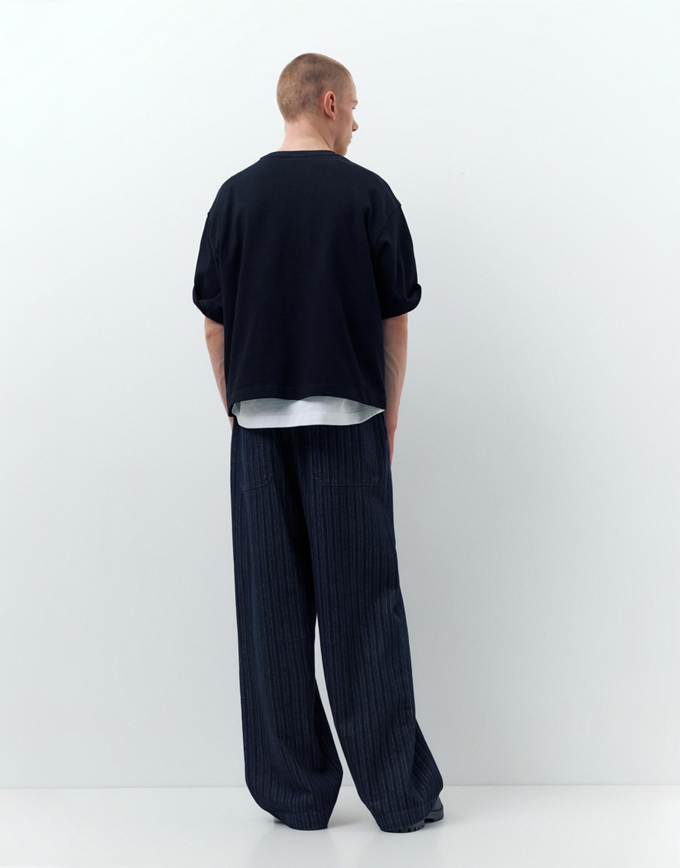 Striped denim jogger trousers — Navy