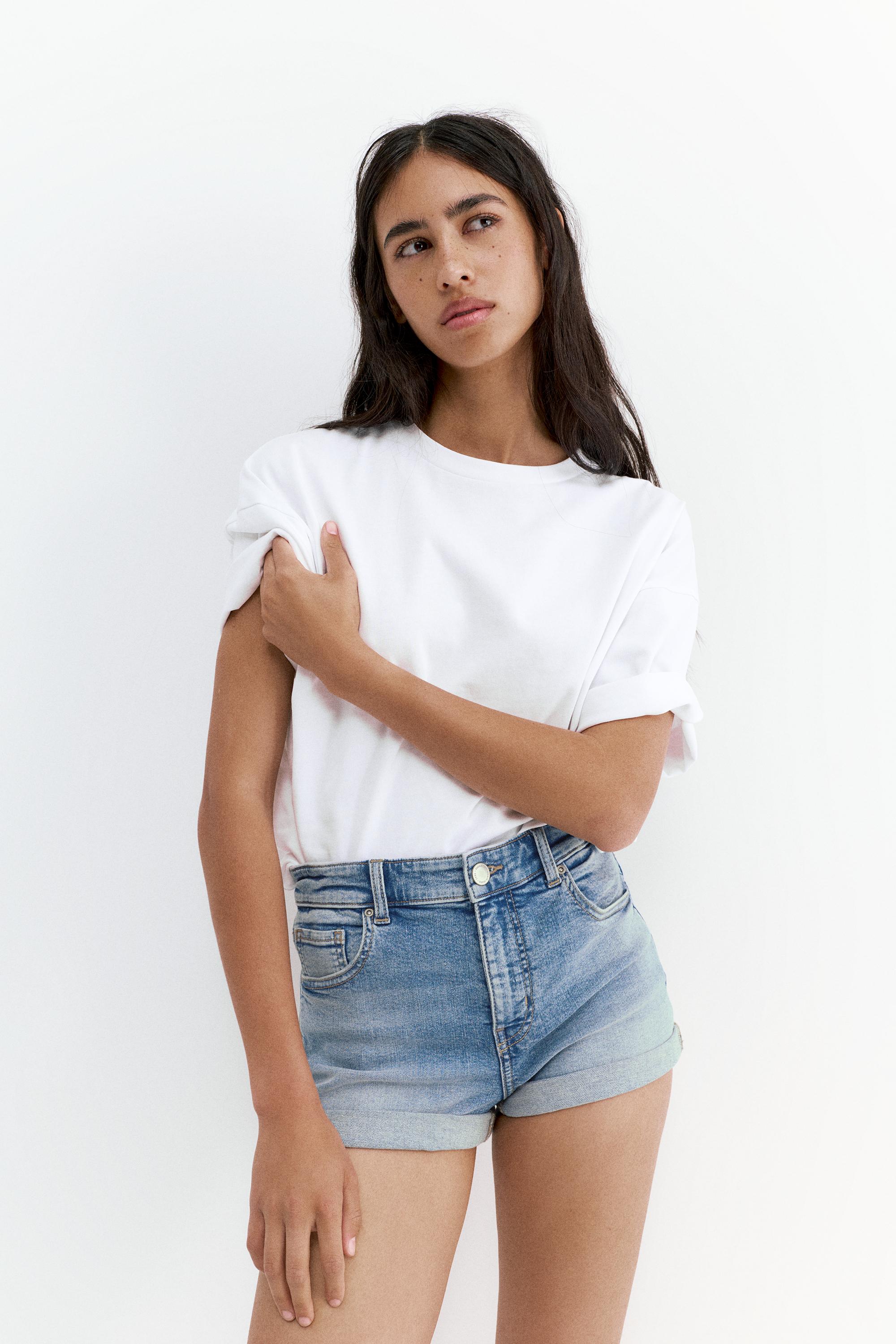 Calções Jeans De Cintura Média
