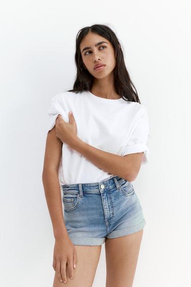 Mid-waist denim shorts — Pale blue 1