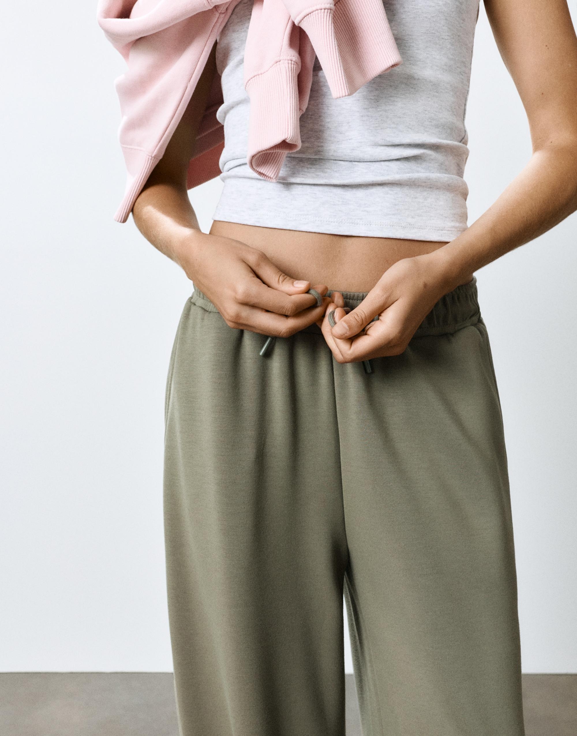 Modal wide-leg trousers — Khaki