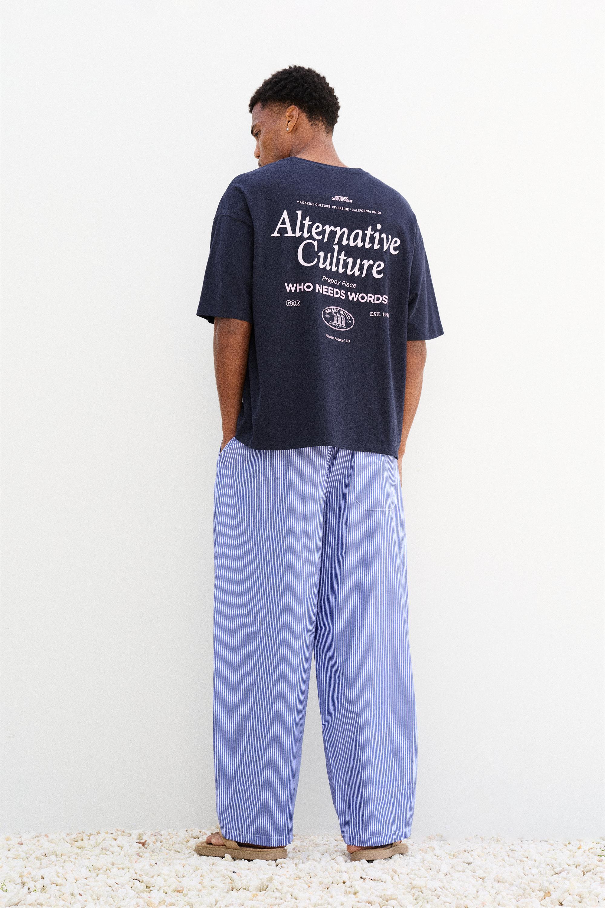 Relaxed fit striped pyjama-style trousers — Blue
