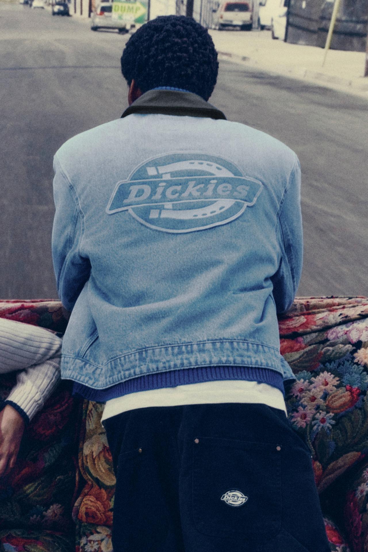 Dickies leather collar denim jacket — Medium blue