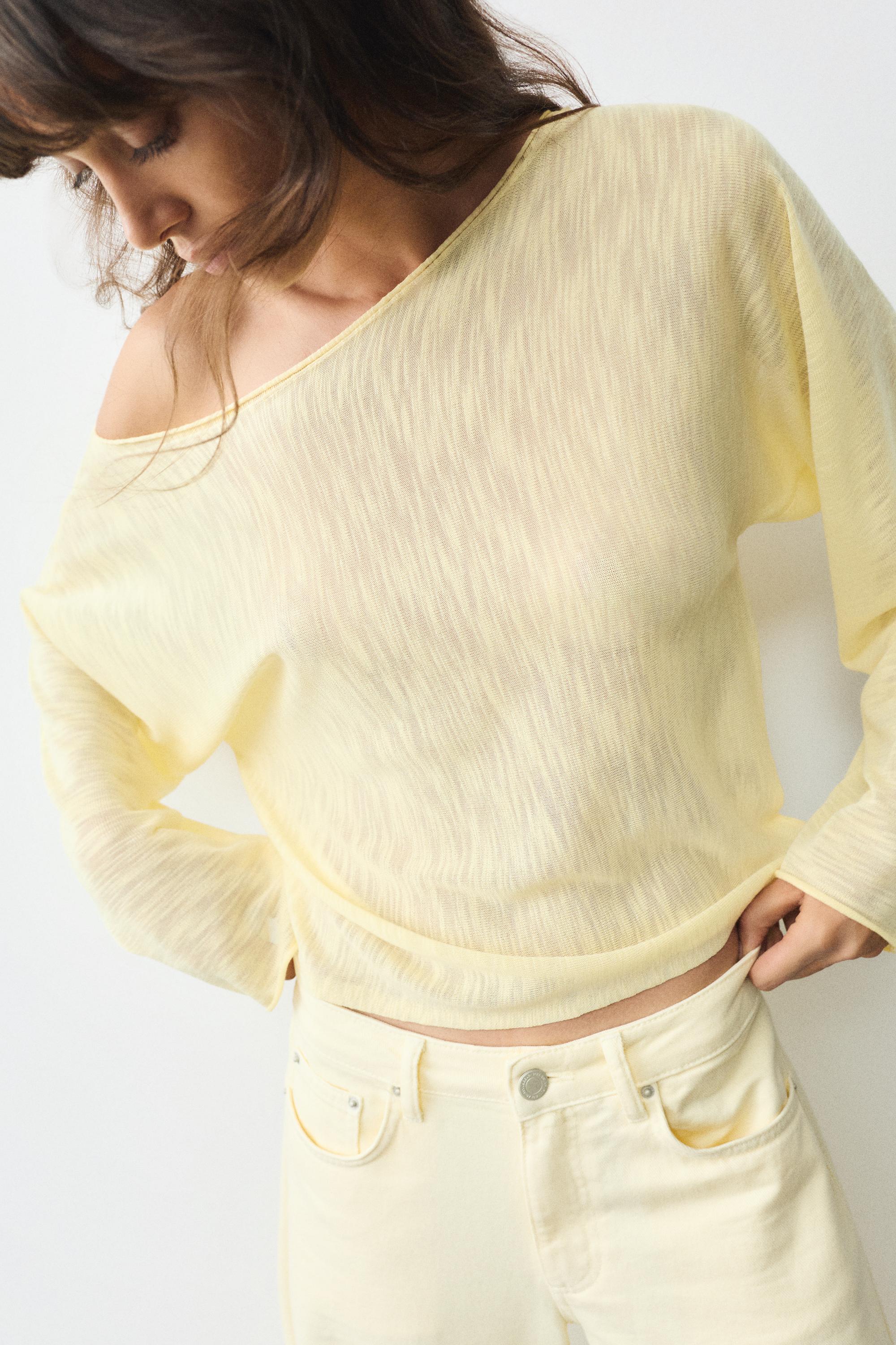 Fine knit asymmetric T-shirt — Yellow