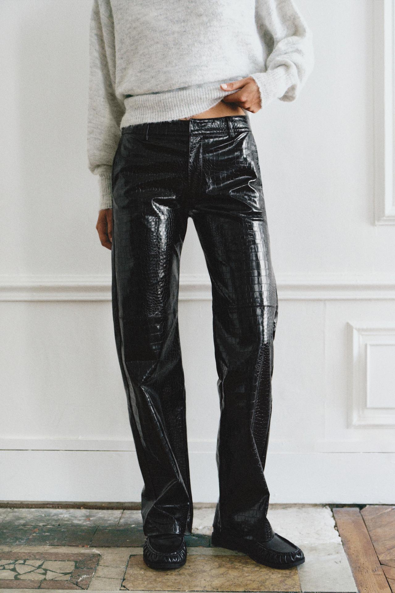 Crocodile leather effect trousers — Black