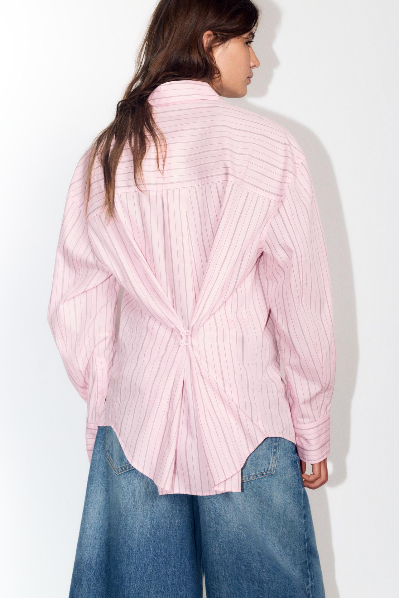 Striped shirt with back buttons — Rose pink