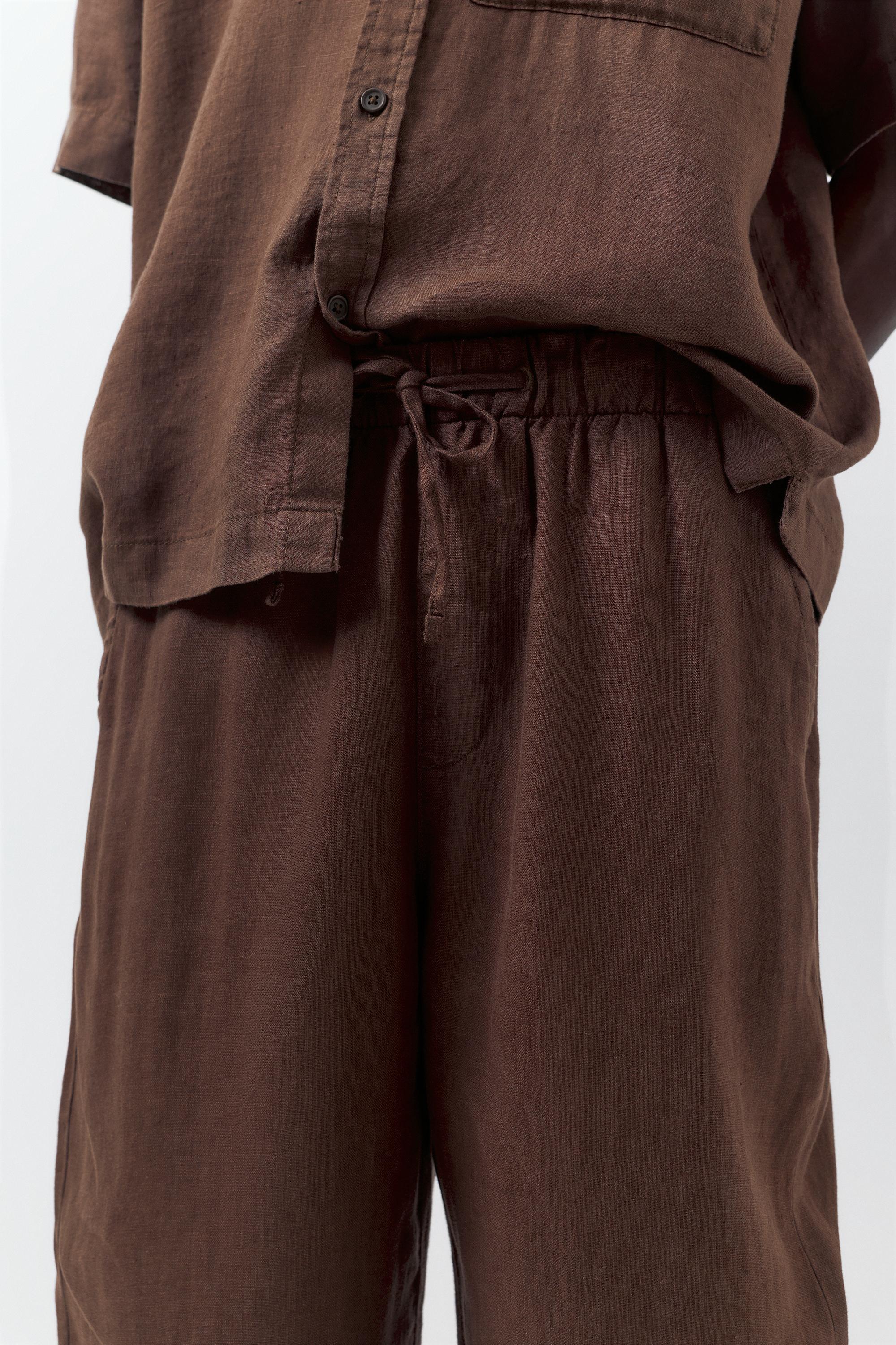 100% linen jogger trousers — Brown