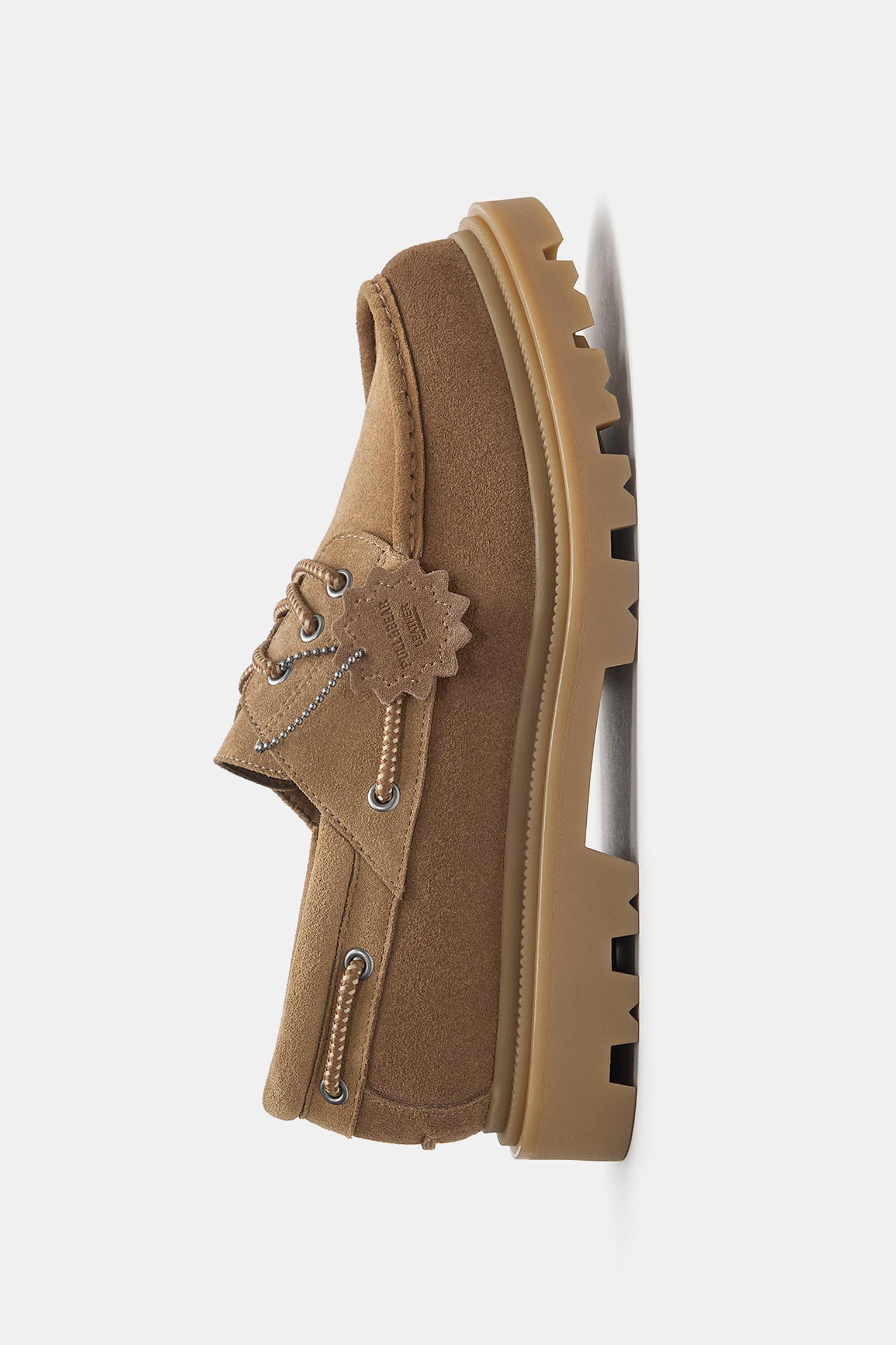 Chunky sole leather boat shoes — Brown
