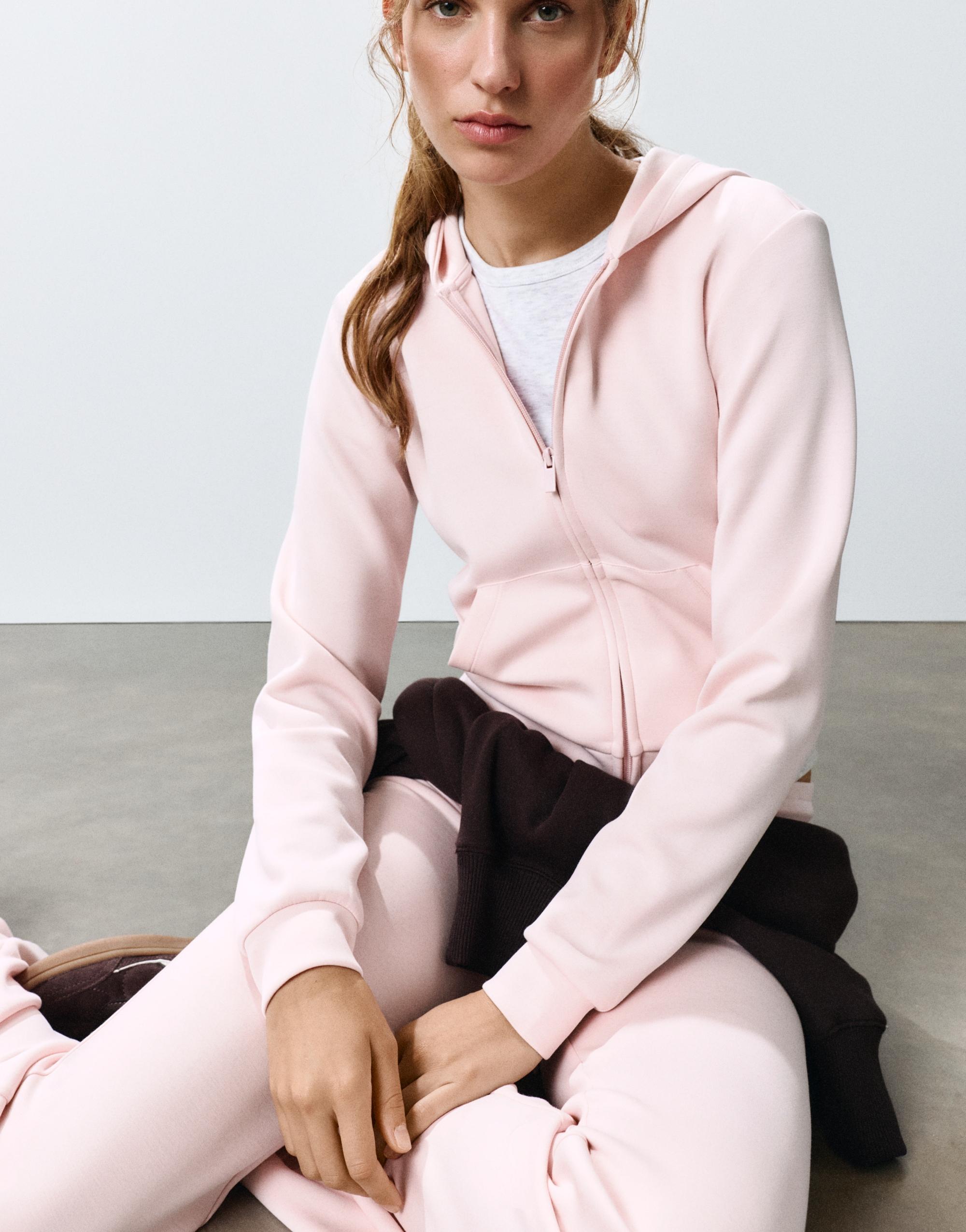 Zip-up hooded sweatshirt — Pastel pink