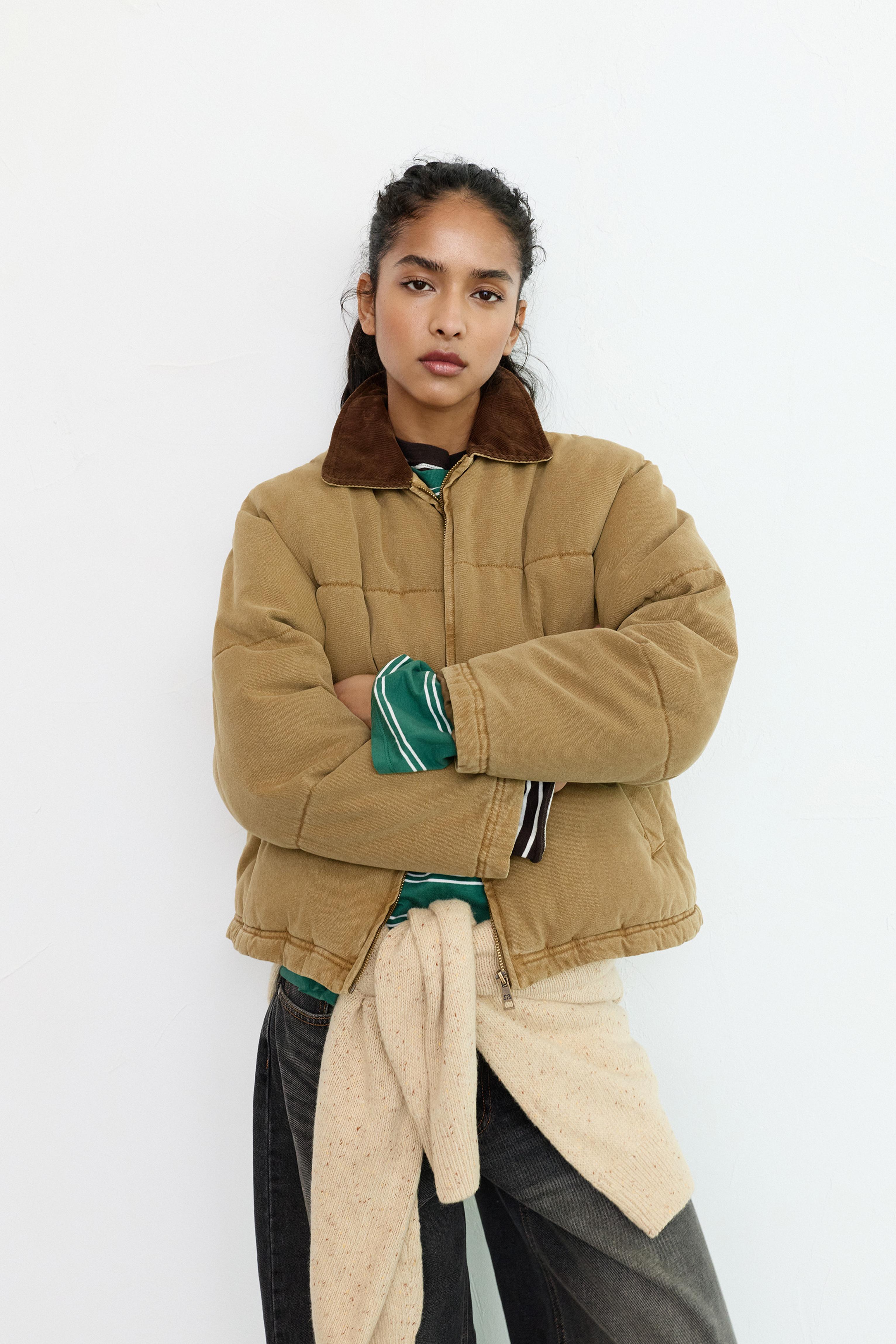 a*i様 ollun corduroy padded outer Padded jacket with corduroy collar - pull&bear