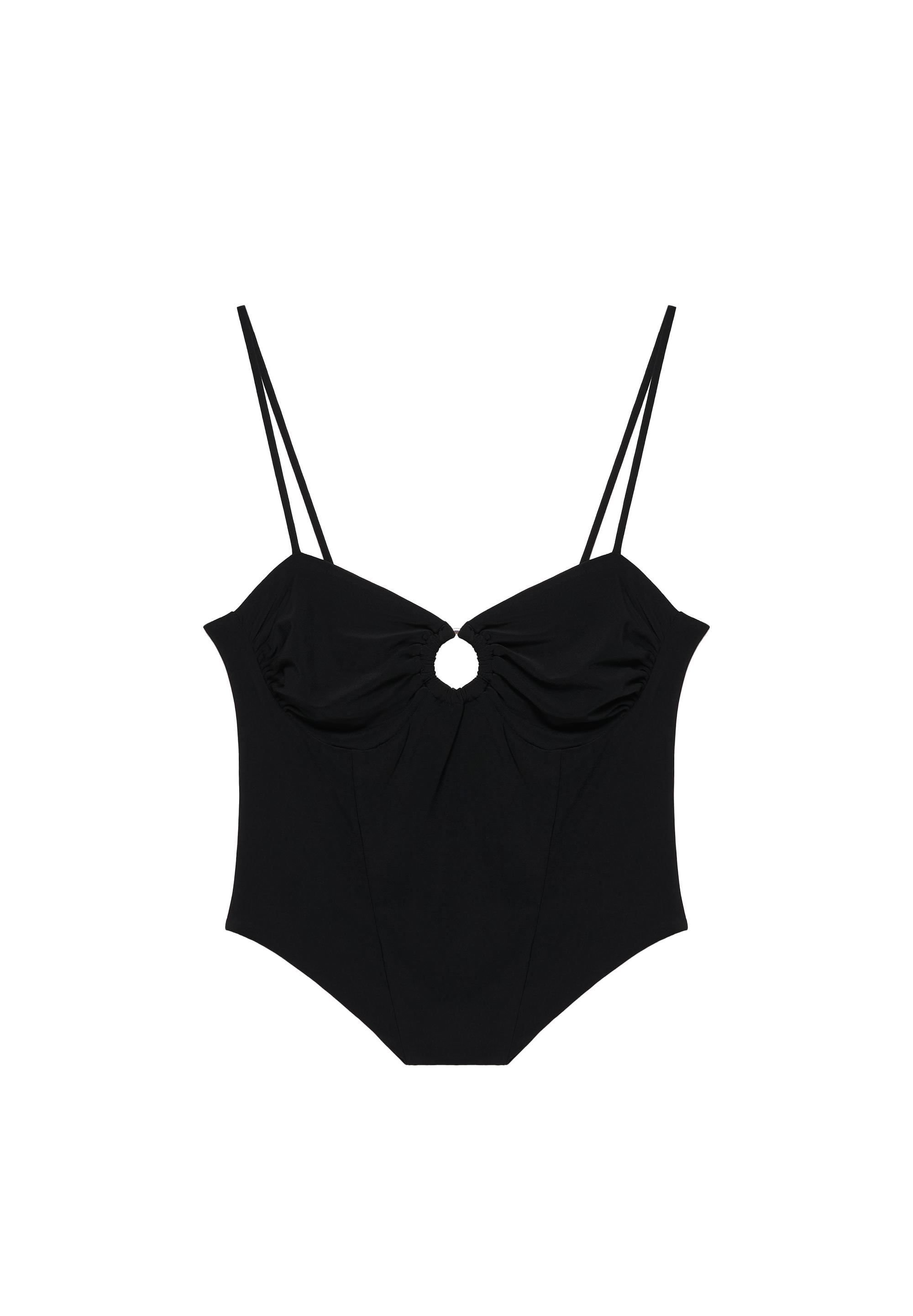 Strappy top with neckline appliqué — Black