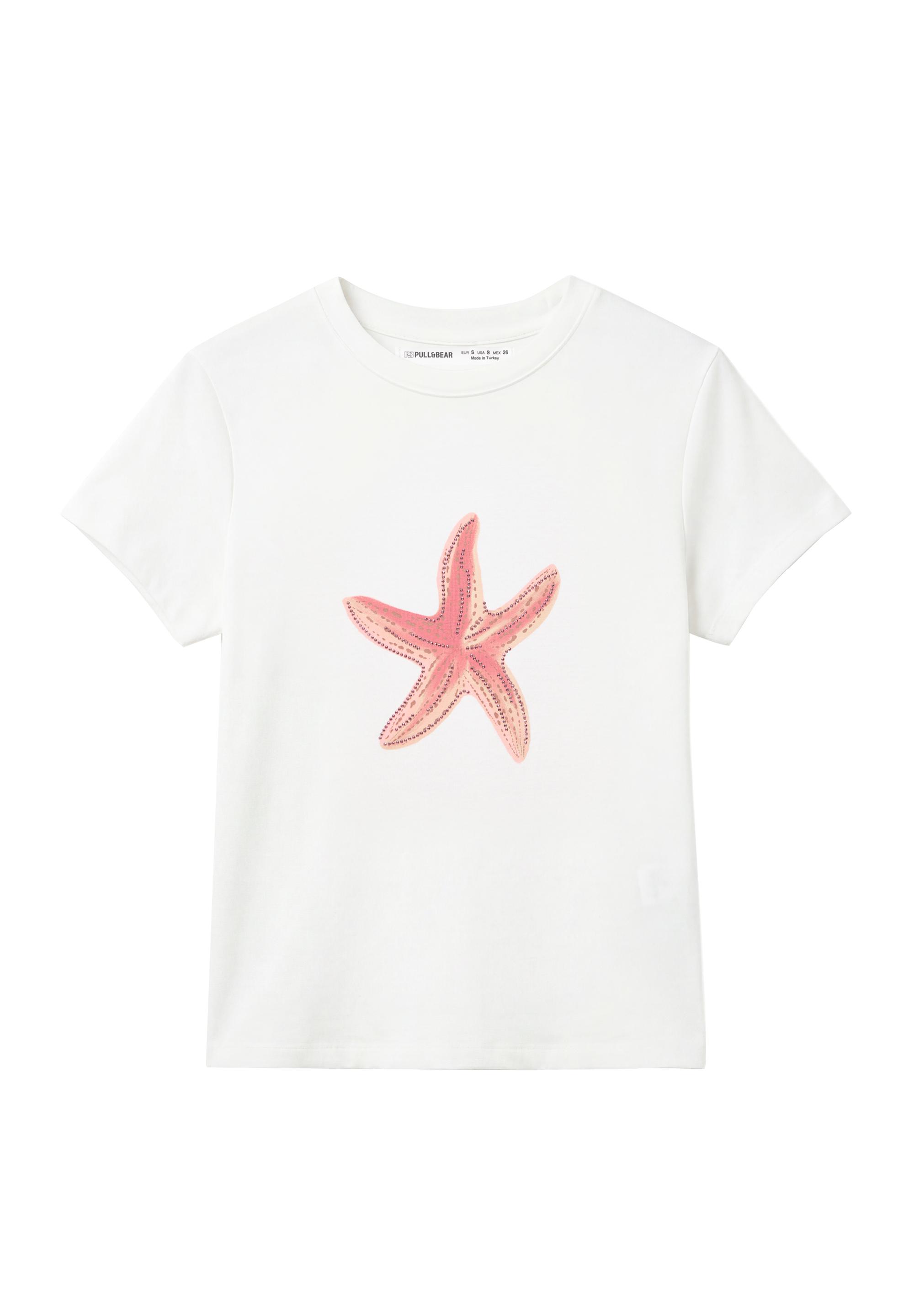 Rhinestone starfish T-shirt — White