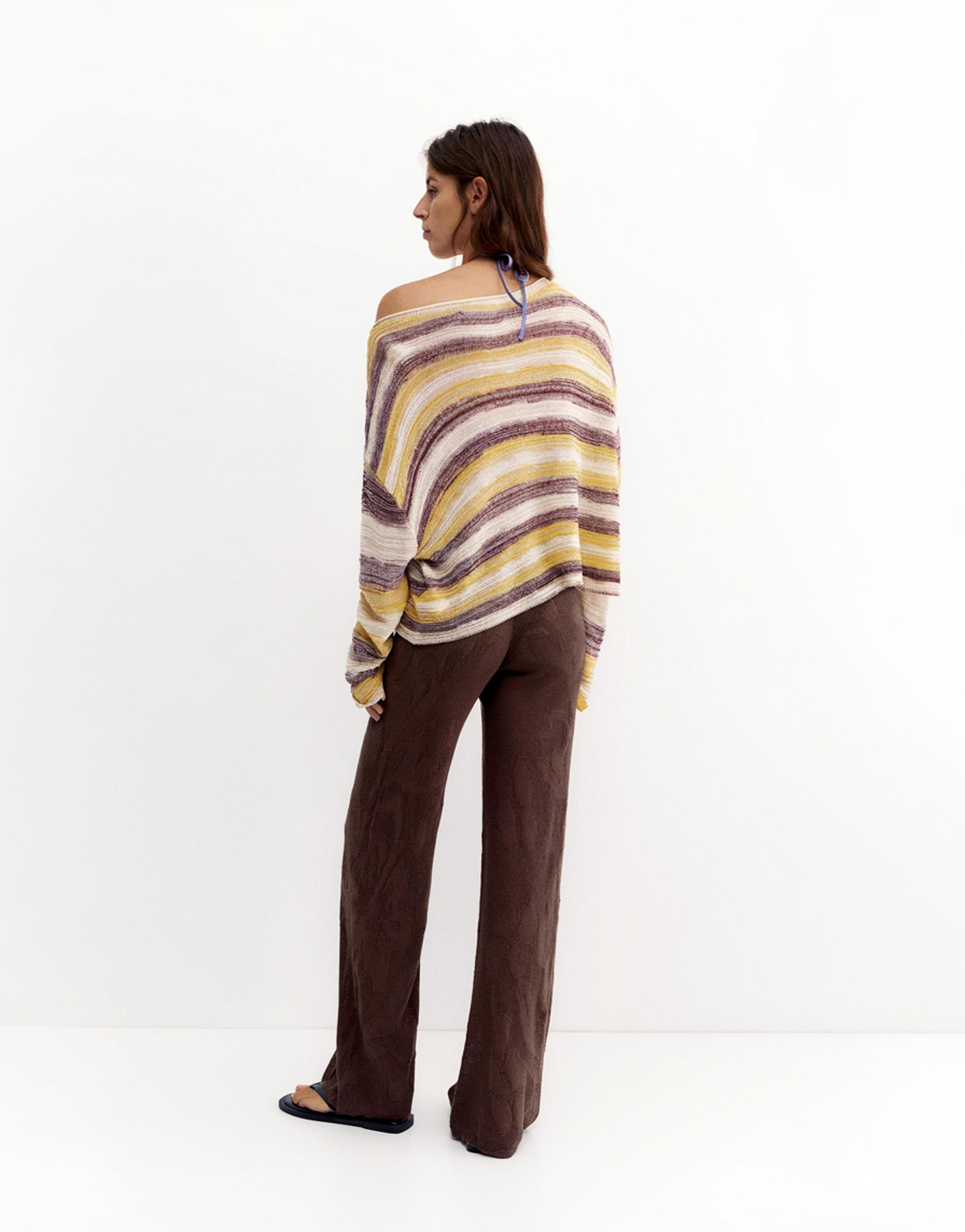 Brown floral crochet trousers — Brown