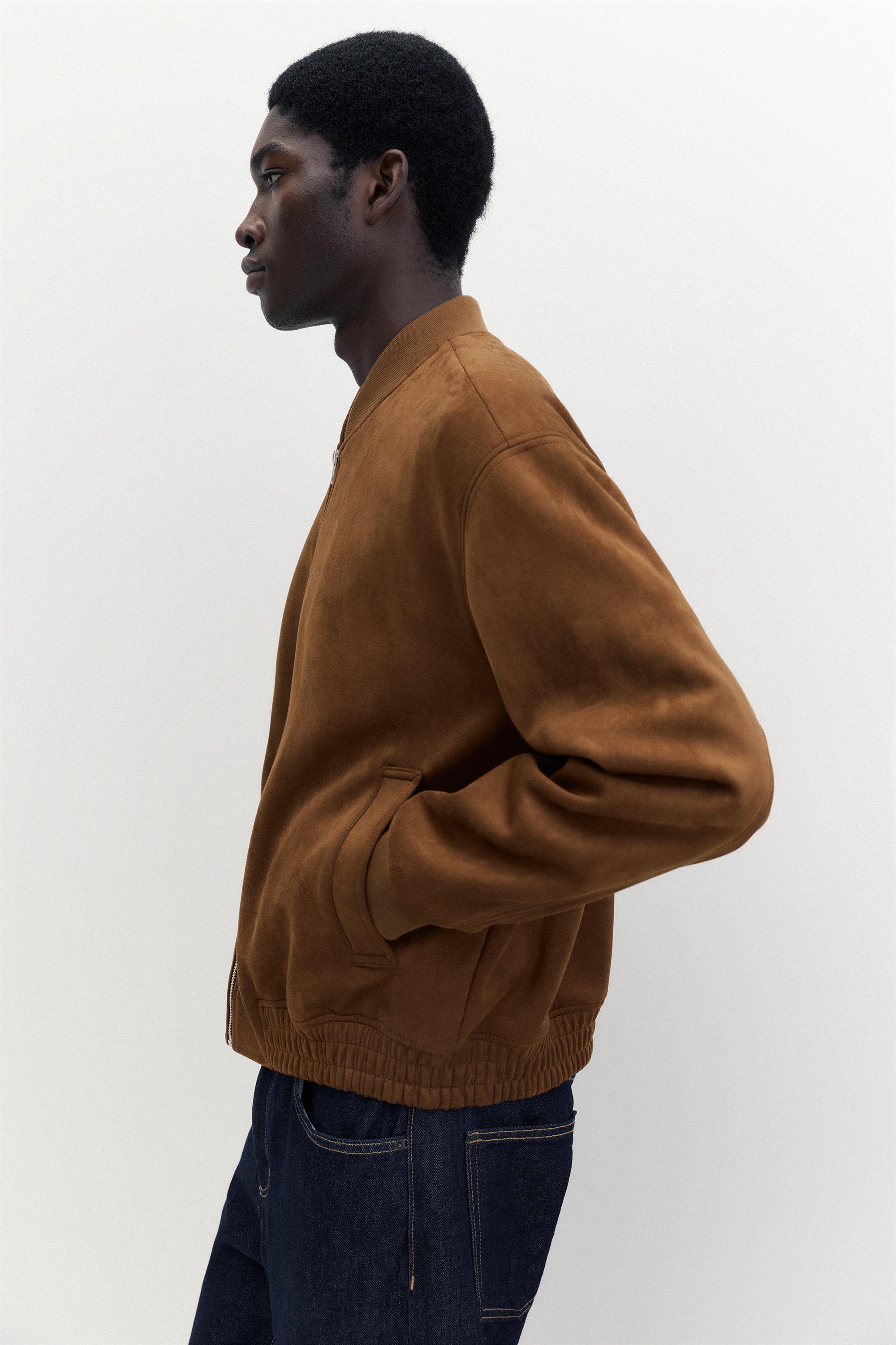 Faux suede bomber jacket — Brown
