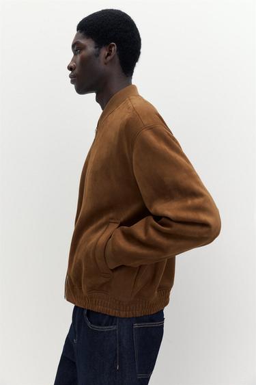 Faux suede bomber jacket — Brown 3