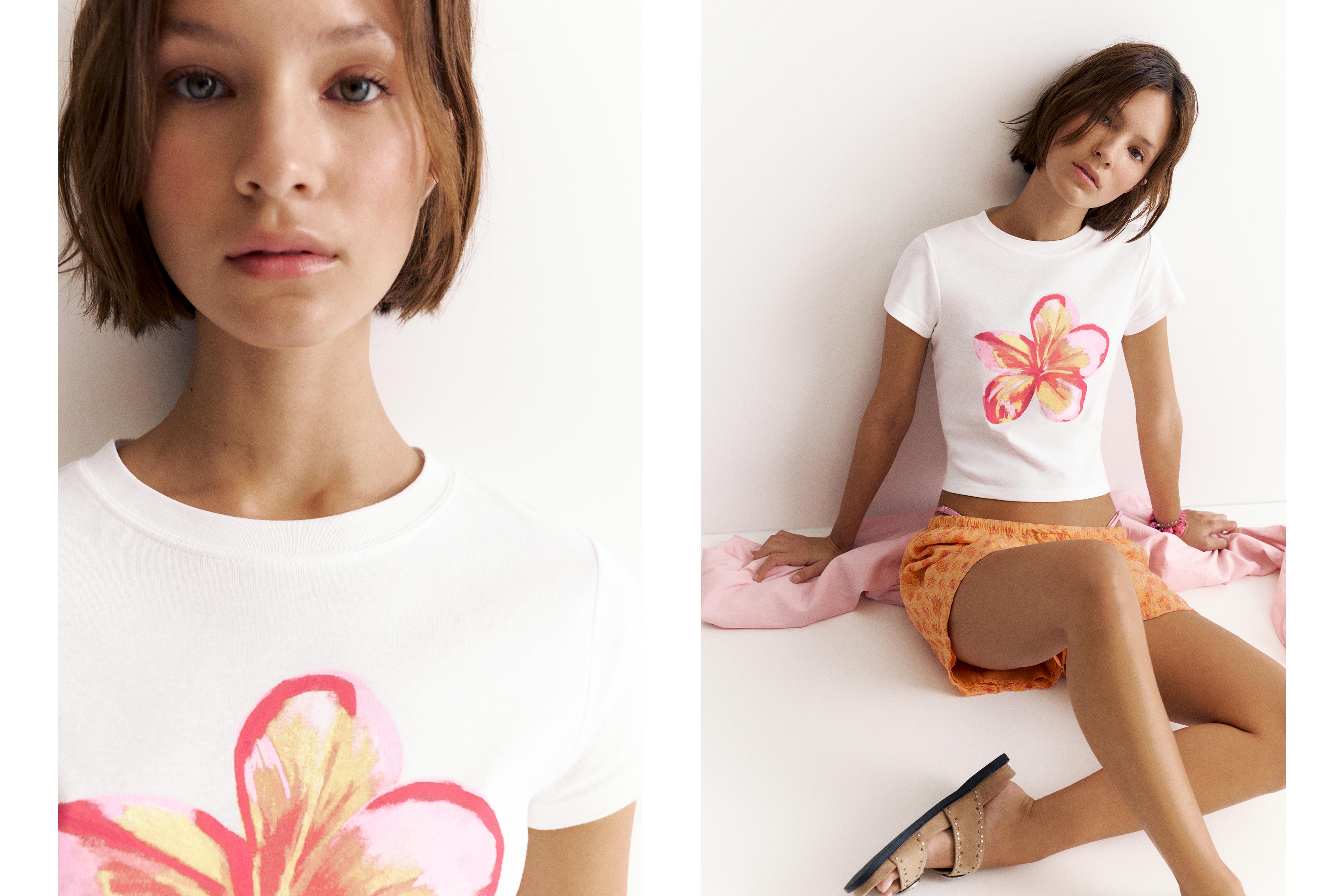 Hibiscus floral graphic T-shirt — Ice