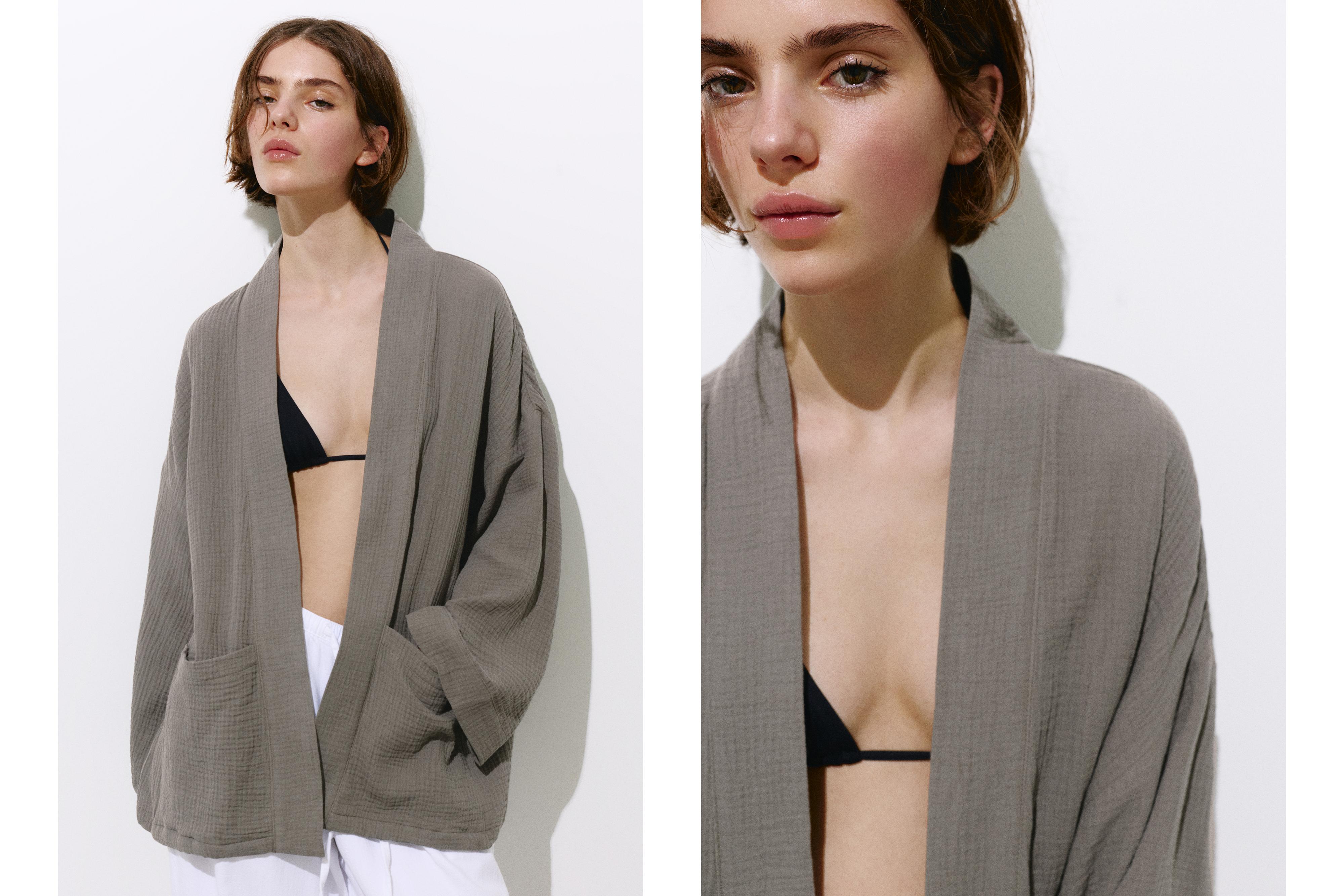 Crepe kimono — Dark khaki
