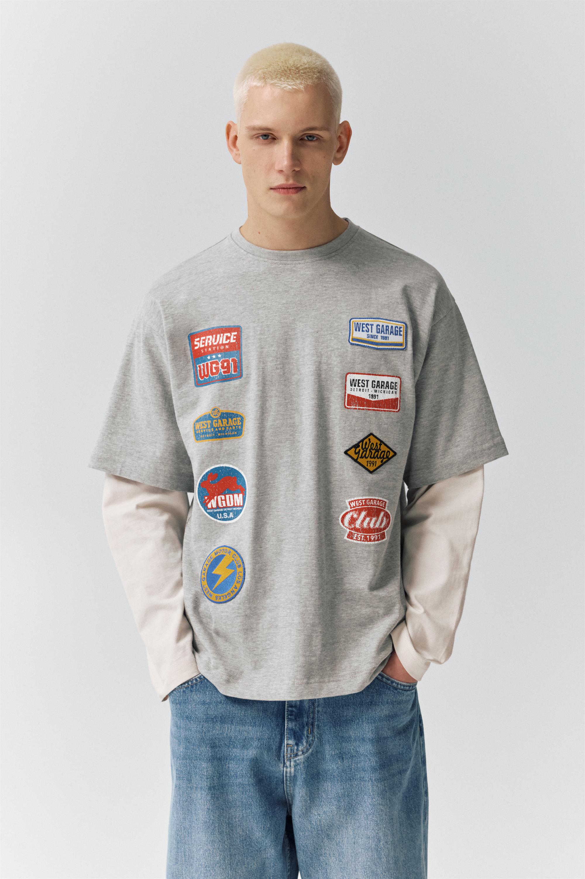 Çift kollu yama detaylı t-shirt - Görsel 15
