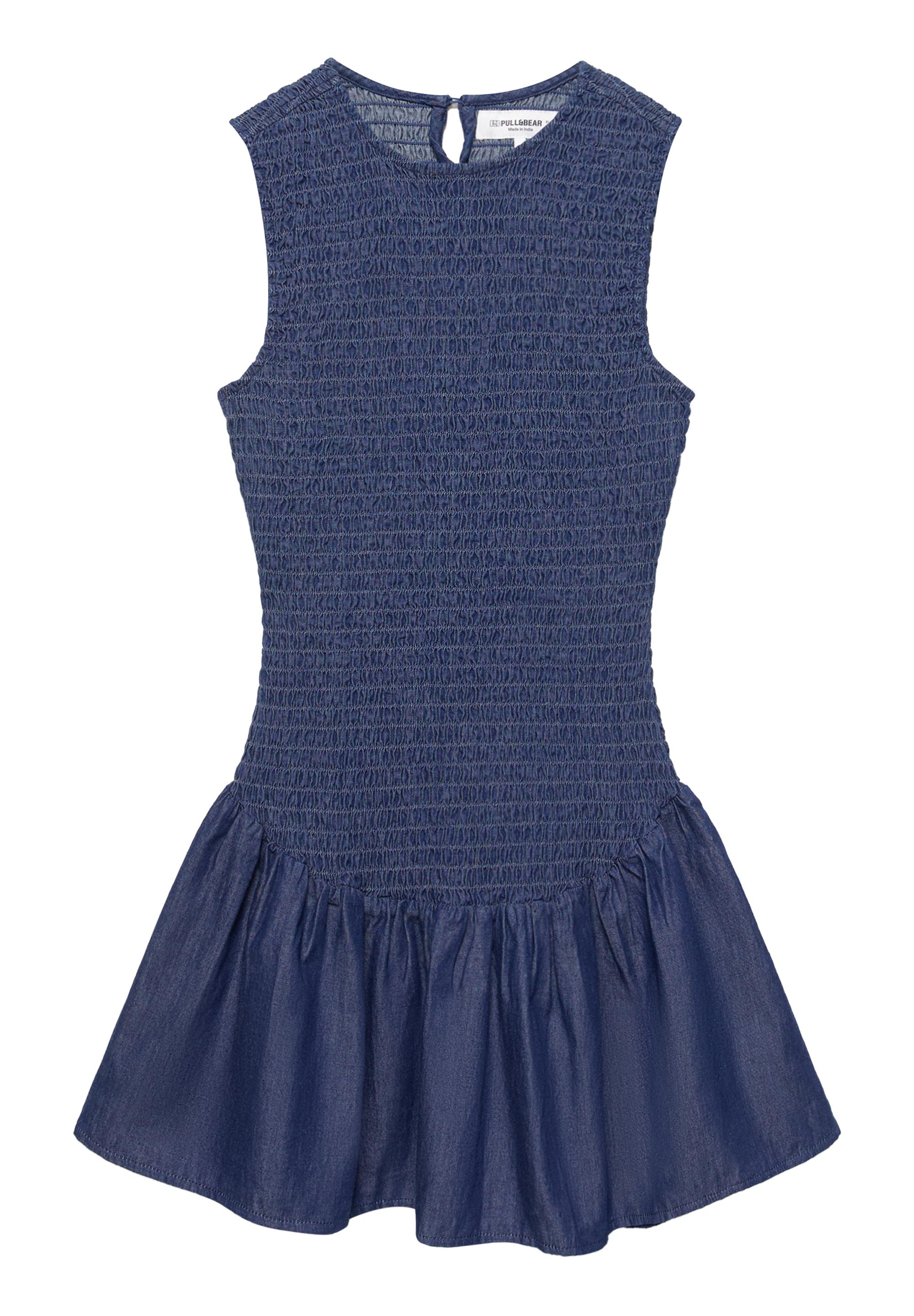 Short smocked denim dress — Dark blue