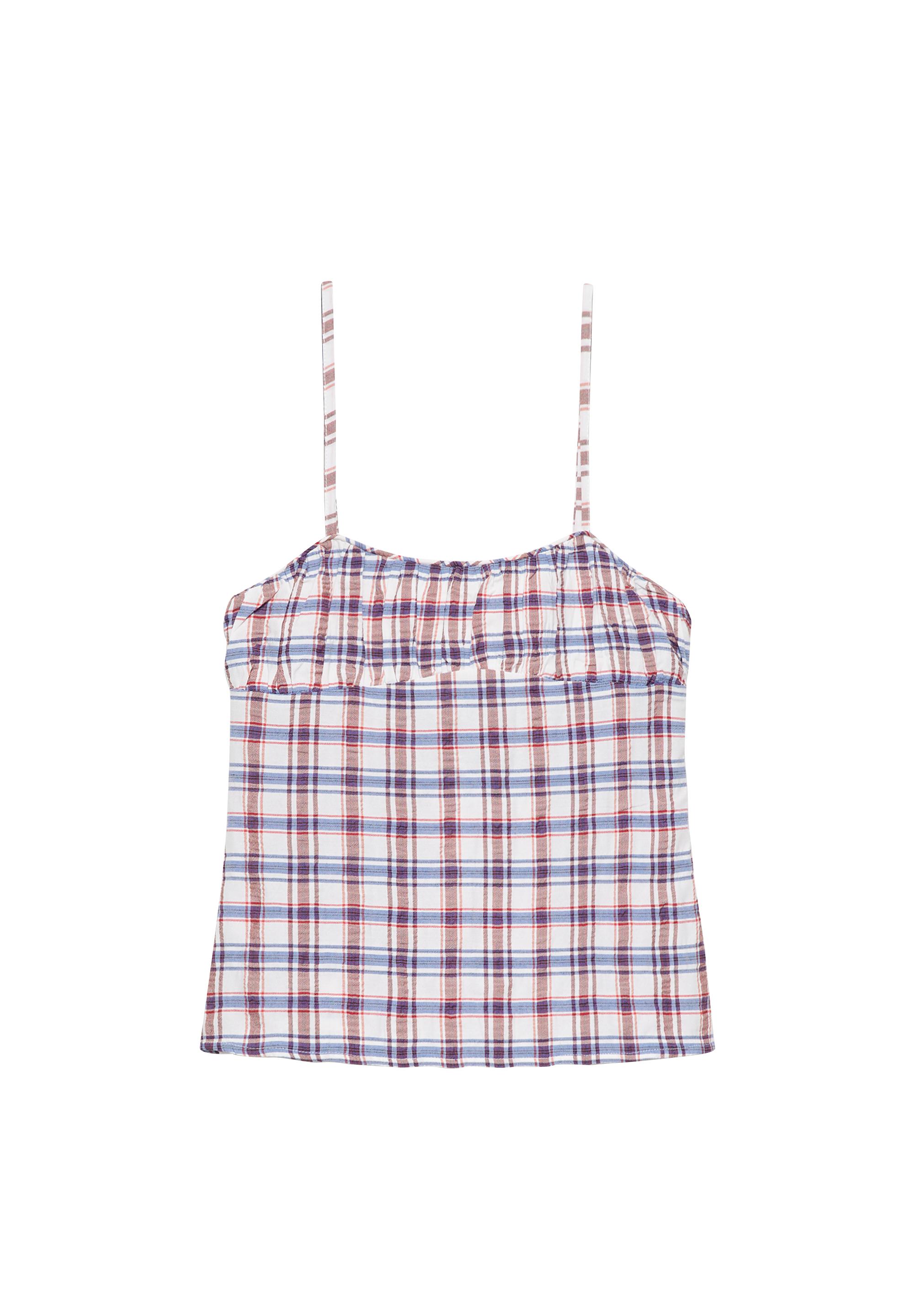 Check-print strappy top — Blue
