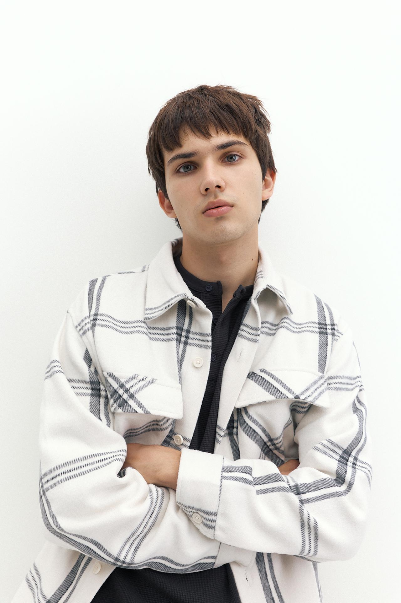 Checked long sleeve overshirt — Off white