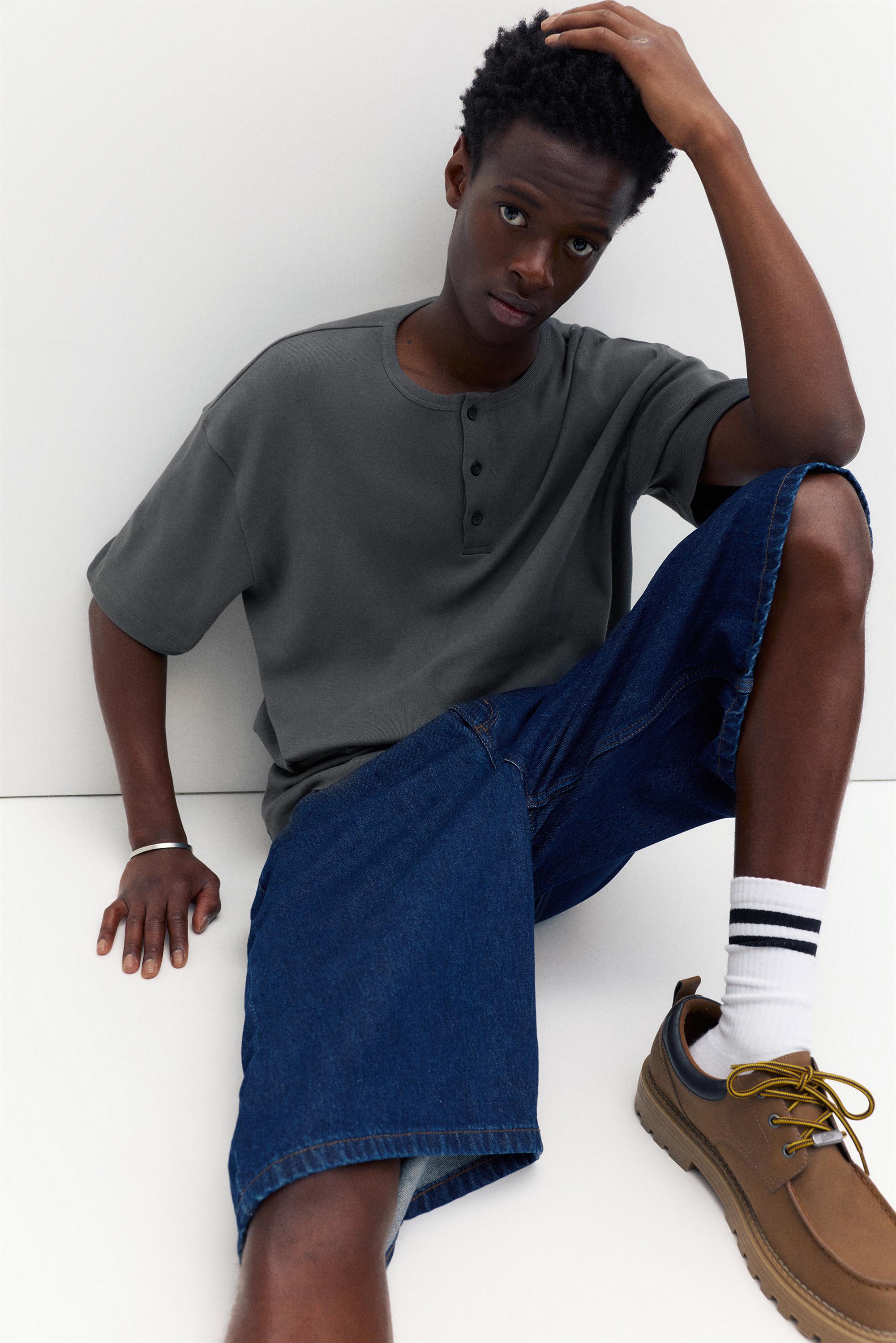 Basic Henley T-shirt — Anthracite grey