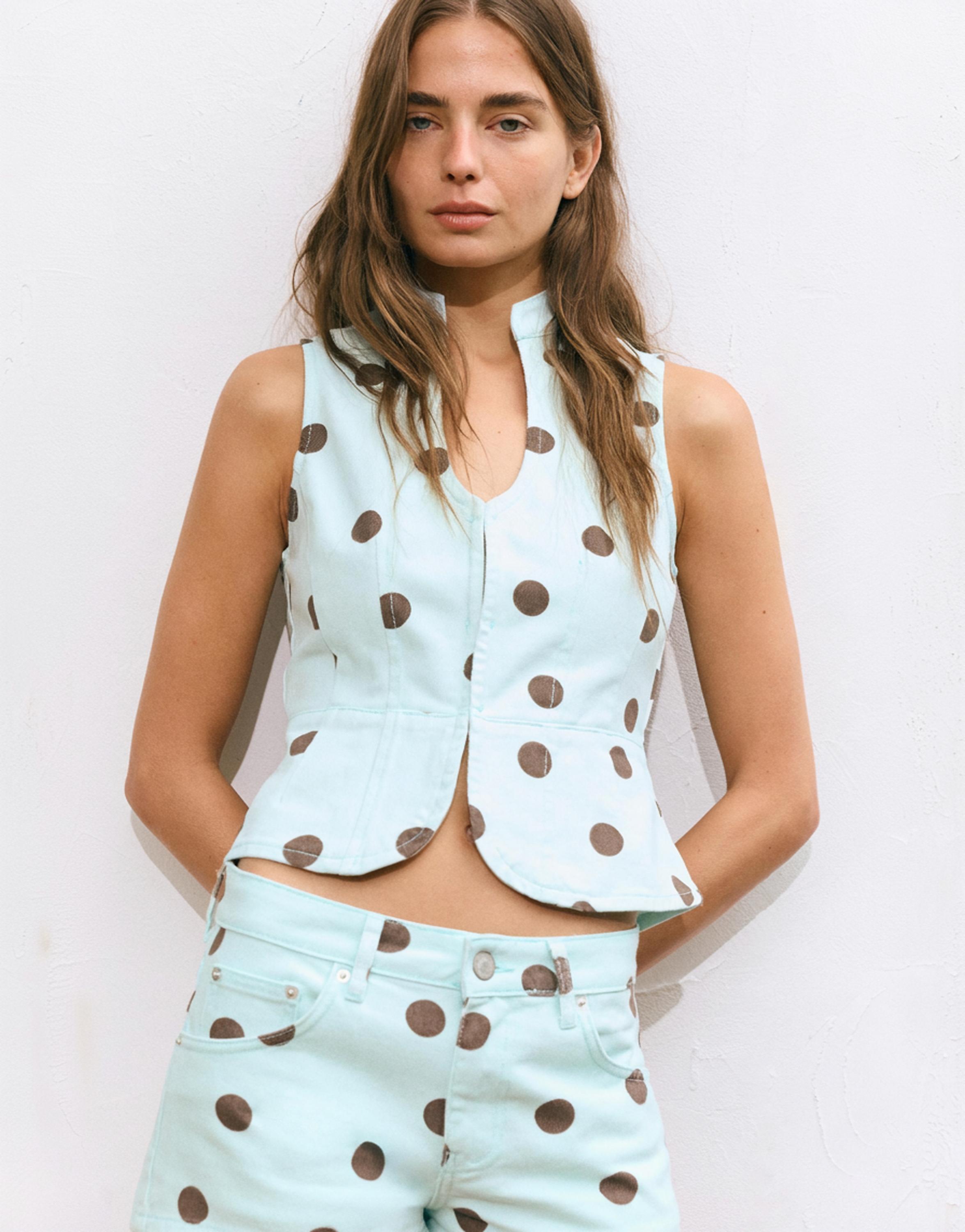 Polka dot cut-out top — Turquoise