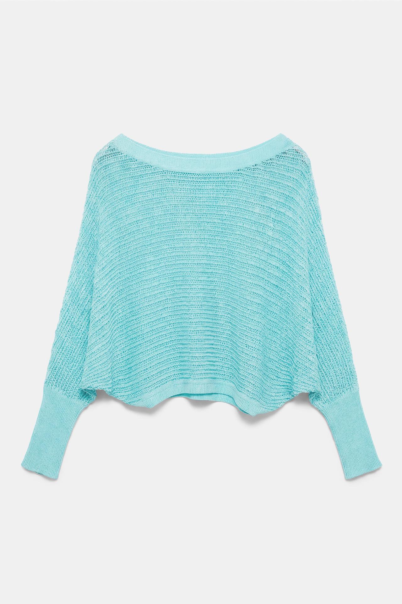 Cutwork rib jumper — Turquoise