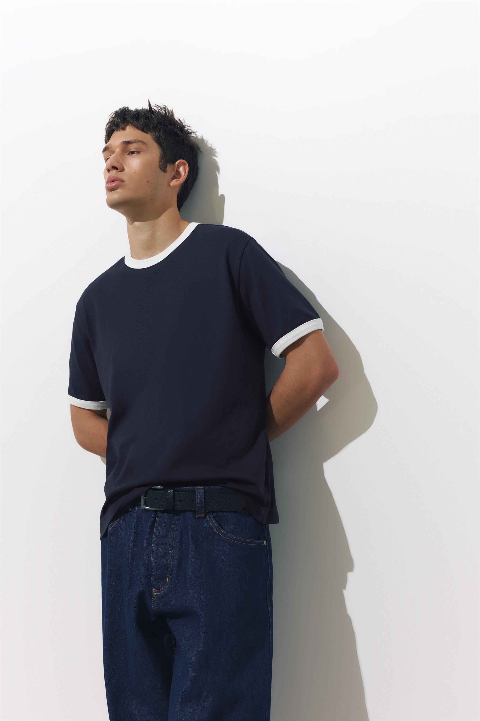Contrast trim T-shirt — Navy