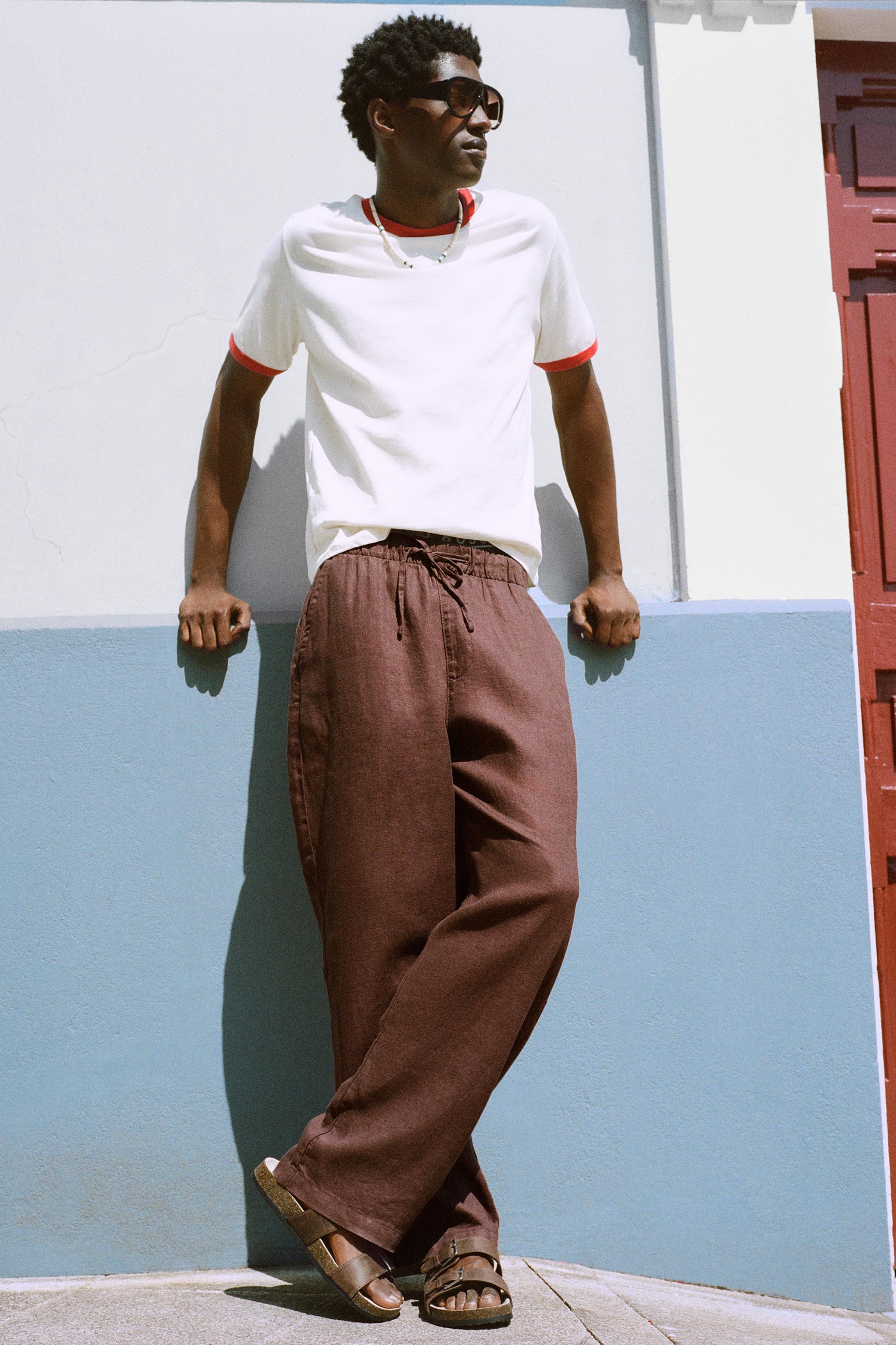 100% linen jogger trousers — Brown