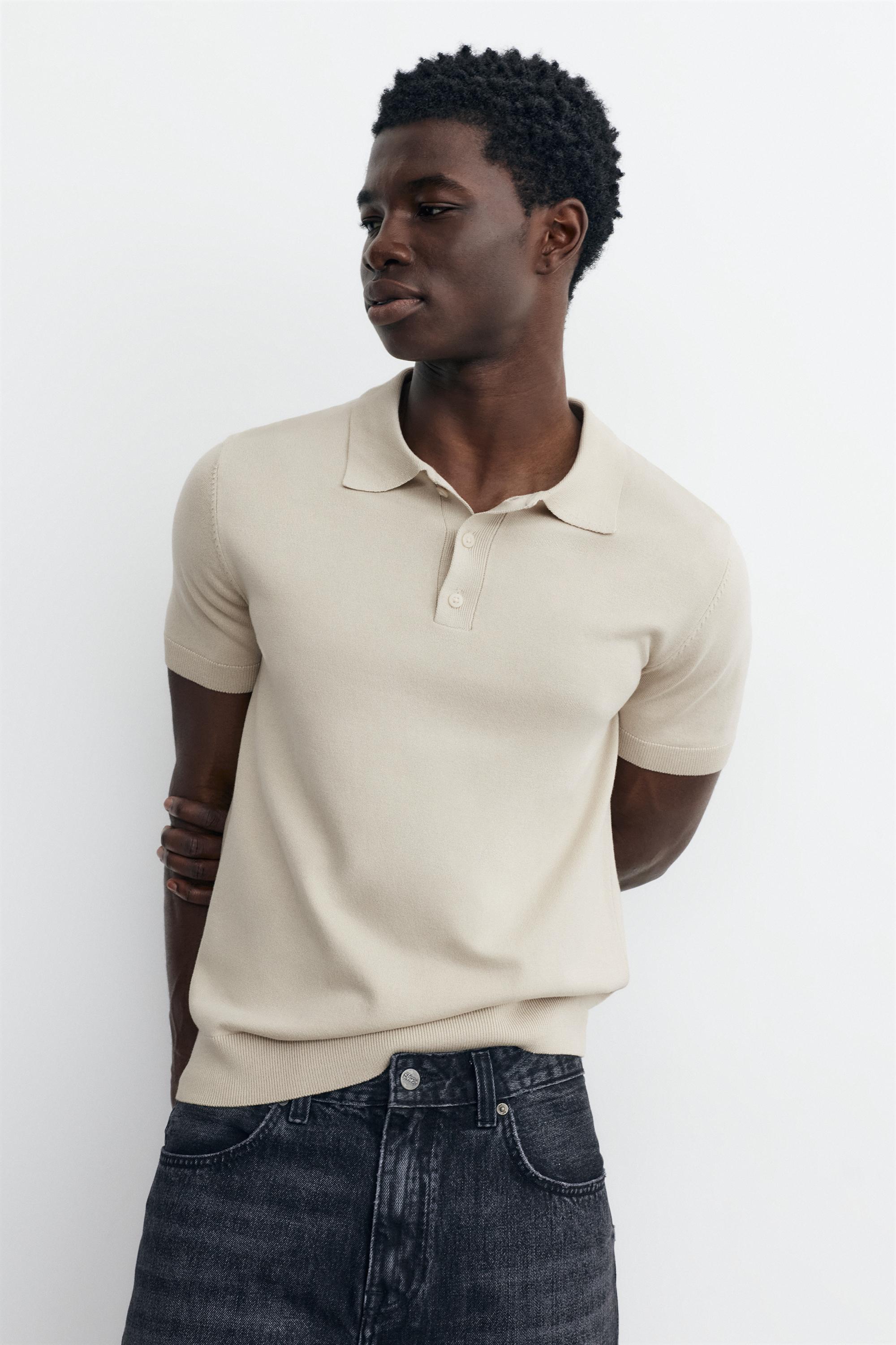 Short sleeve knit polo shirt — Sand