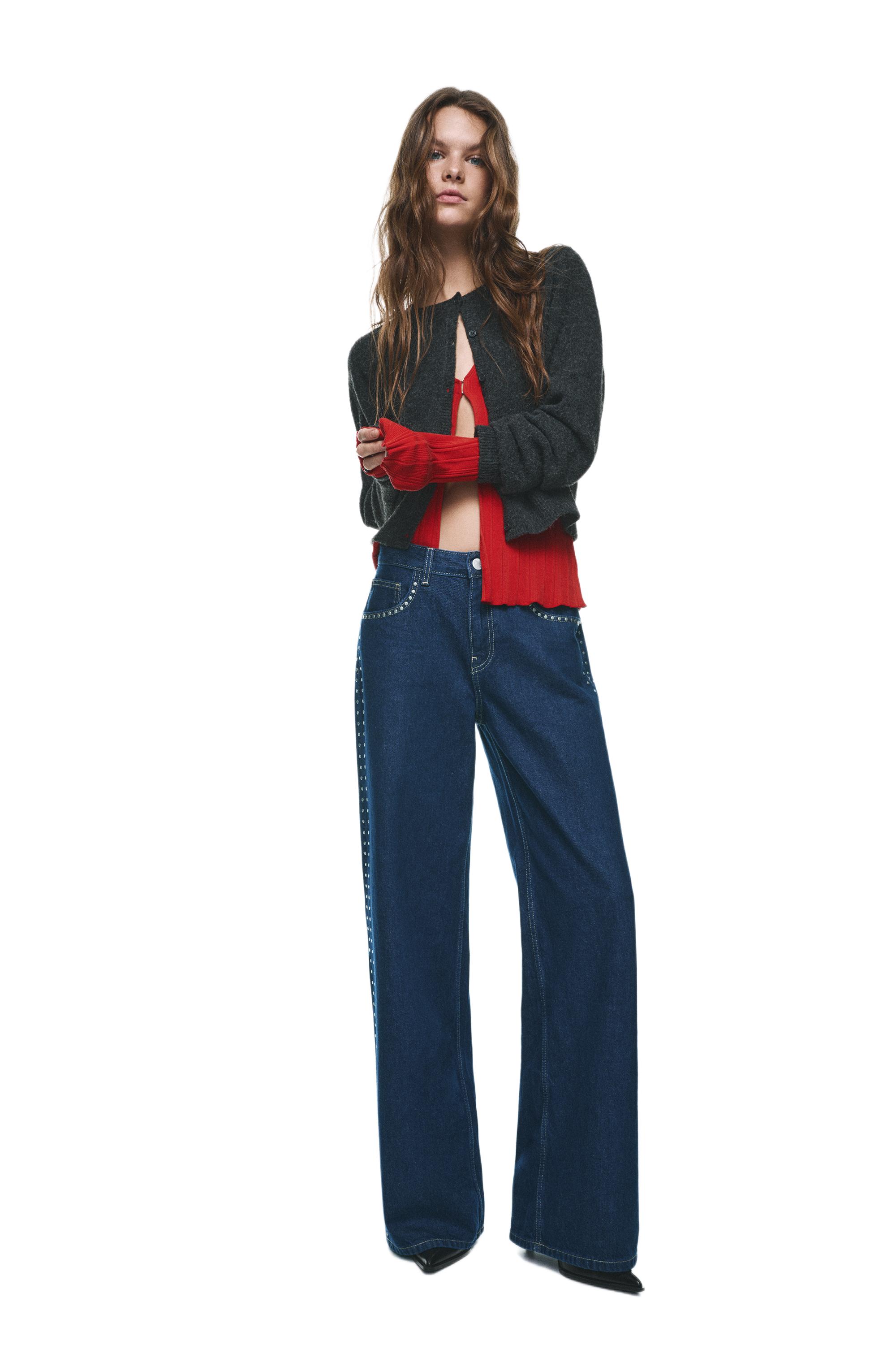 Wide-leg stud jeans — Dark blue