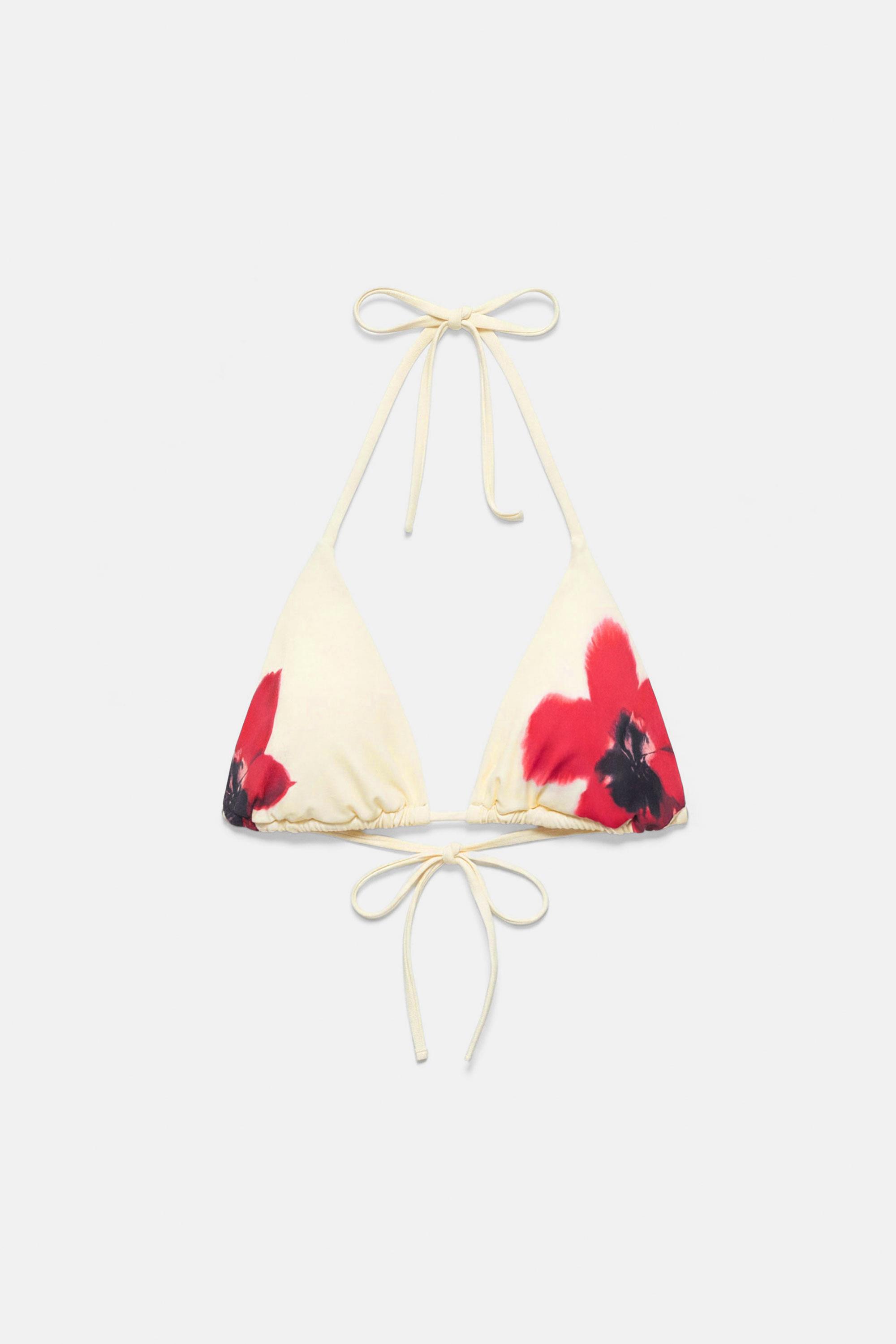 Floral triangle bikini top — Red