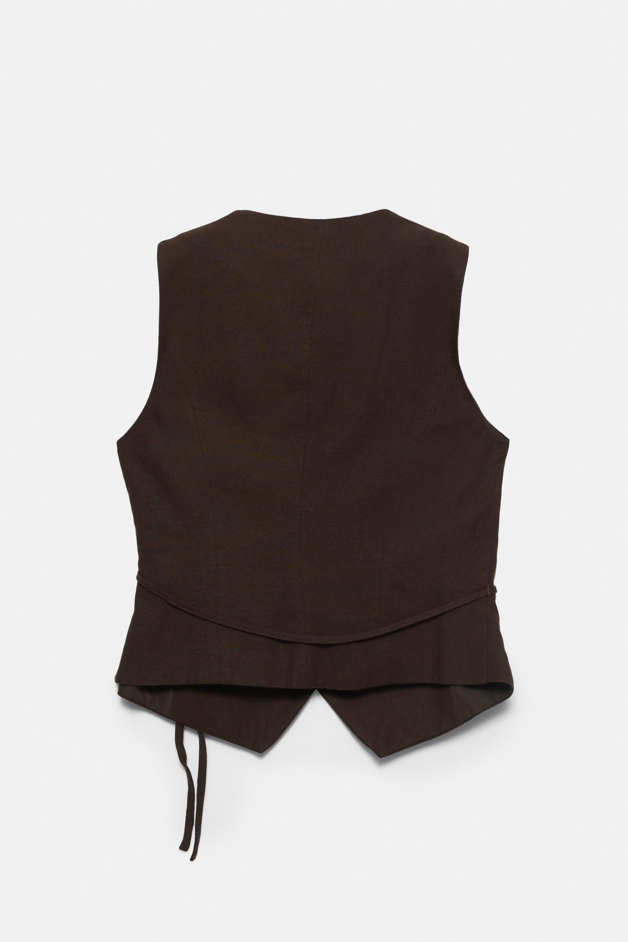 Rustic linen-blend waistcoat — Brown