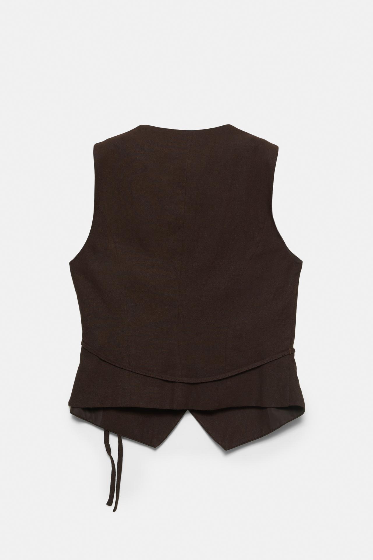 Rustic linen-blend waistcoat — Brown