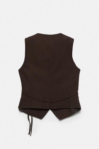 Rustic linen-blend waistcoat — Brown 7