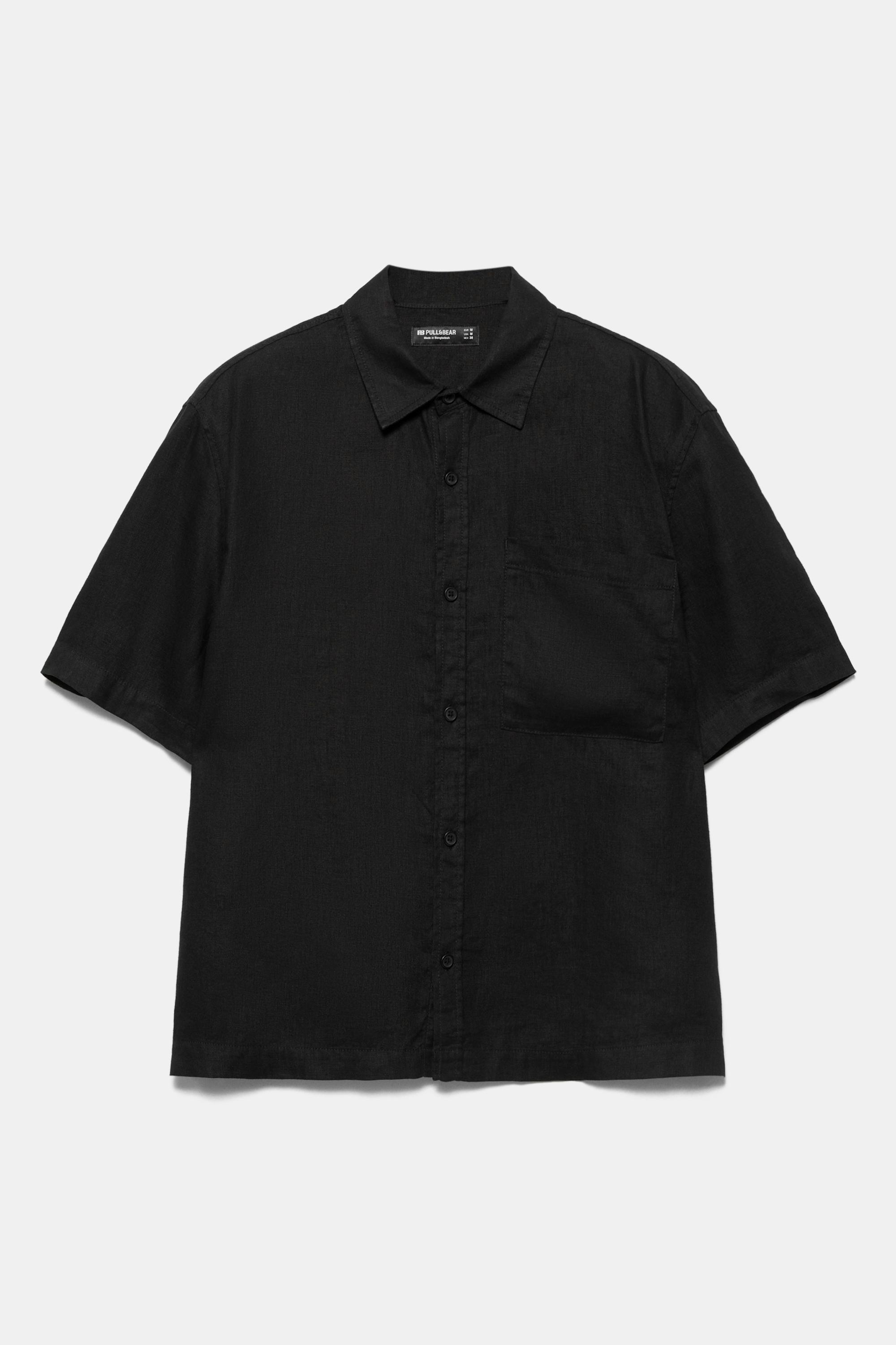 100% linen short sleeve shirt — Black