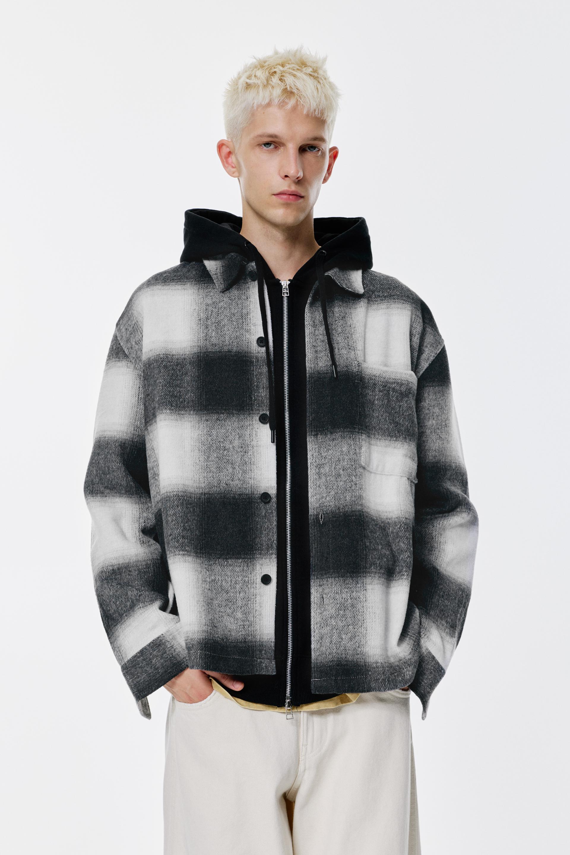 Hood Pull And Bear Check Jacket Buy Pull Bear Kangaroo Pocket