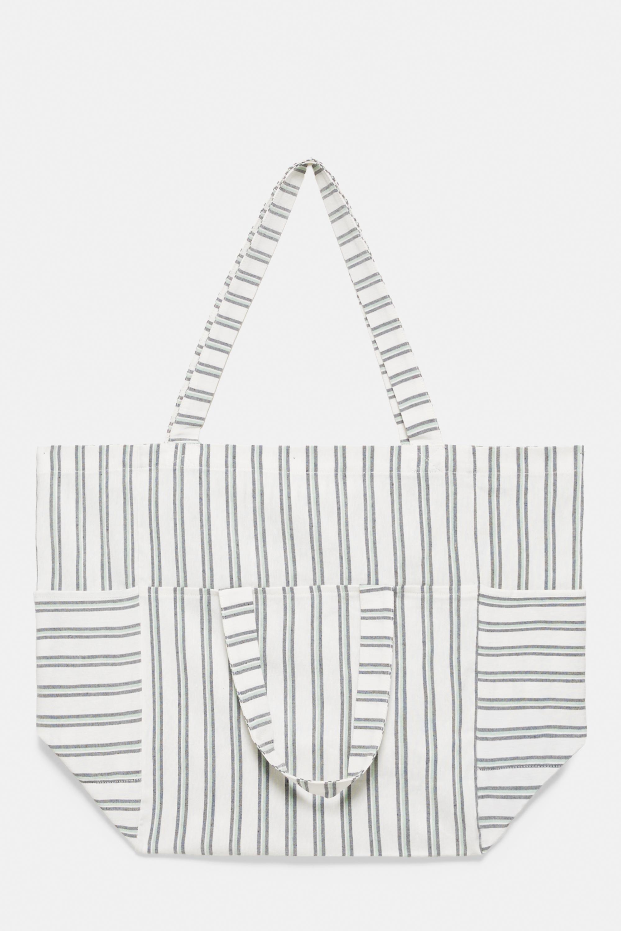 Striped medium tote bag — Bluish green