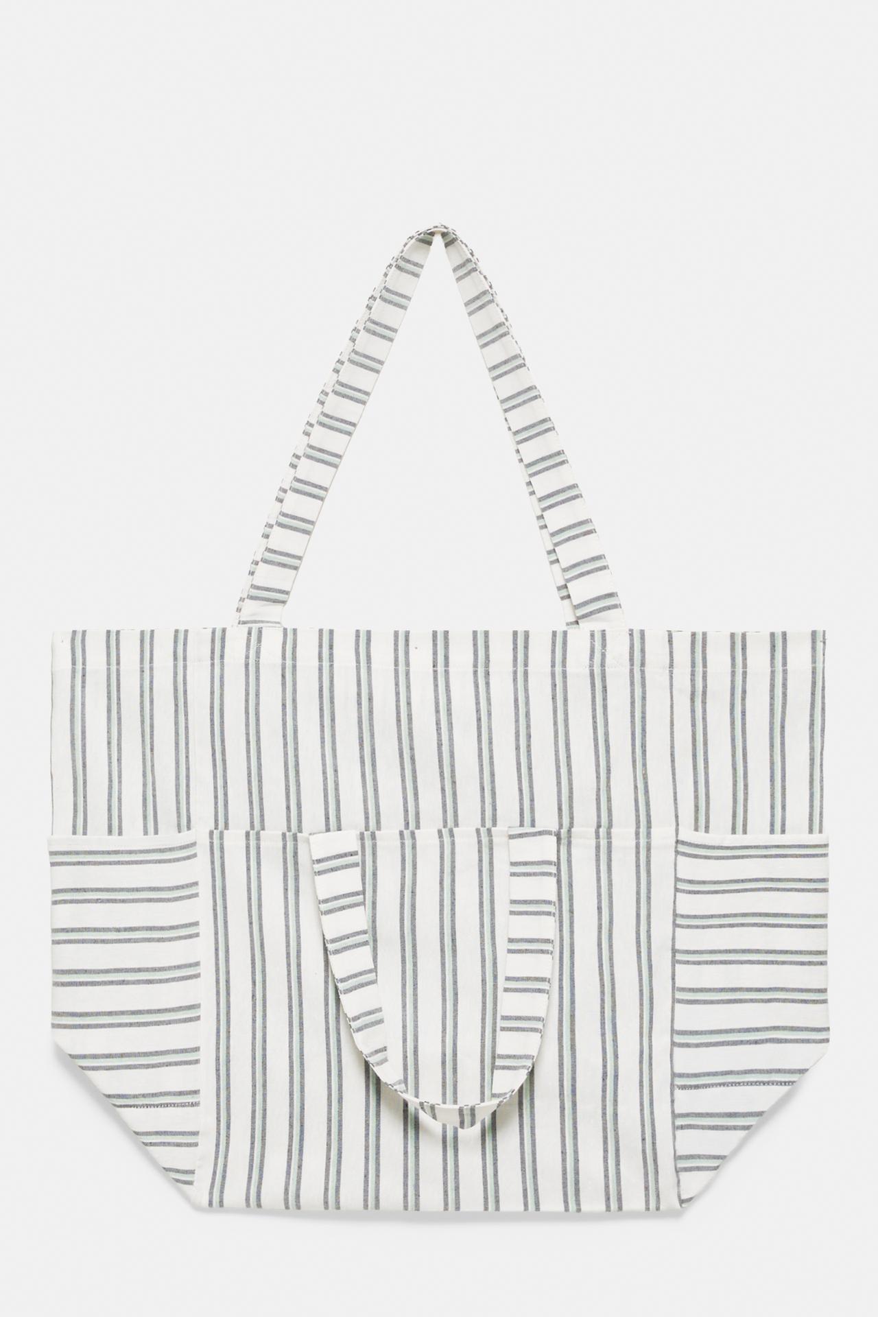 Striped medium tote bag — Bluish green