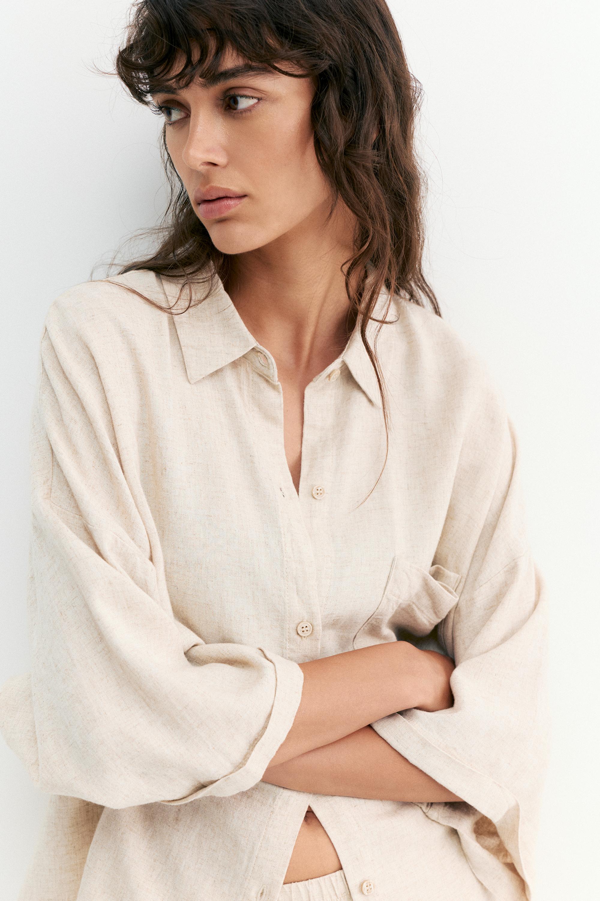 Linen blend shirt — Beige