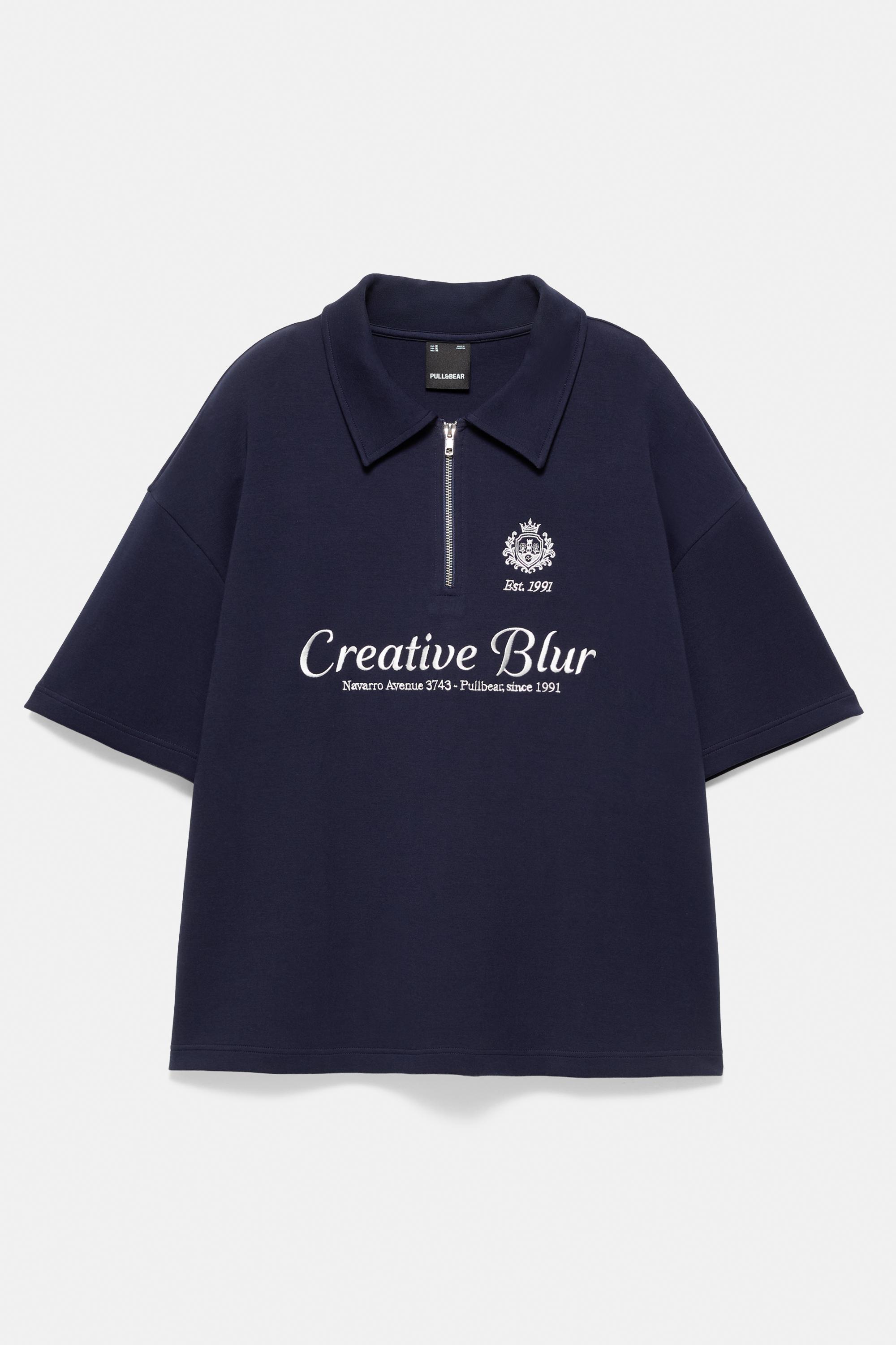 Interlock graphic polo shirt with zip — Navy