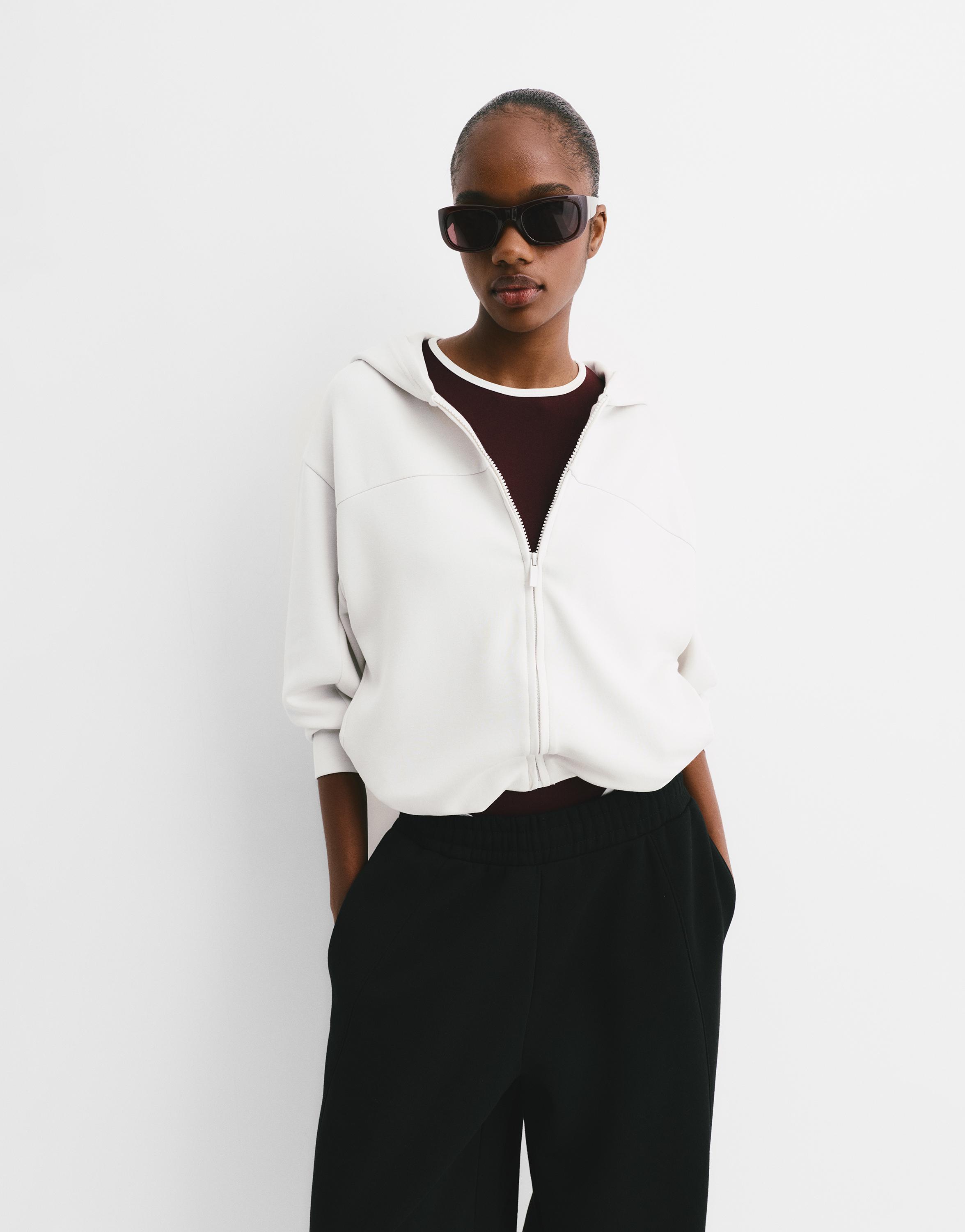 Soft touch hooded sweatshirt — Ecru