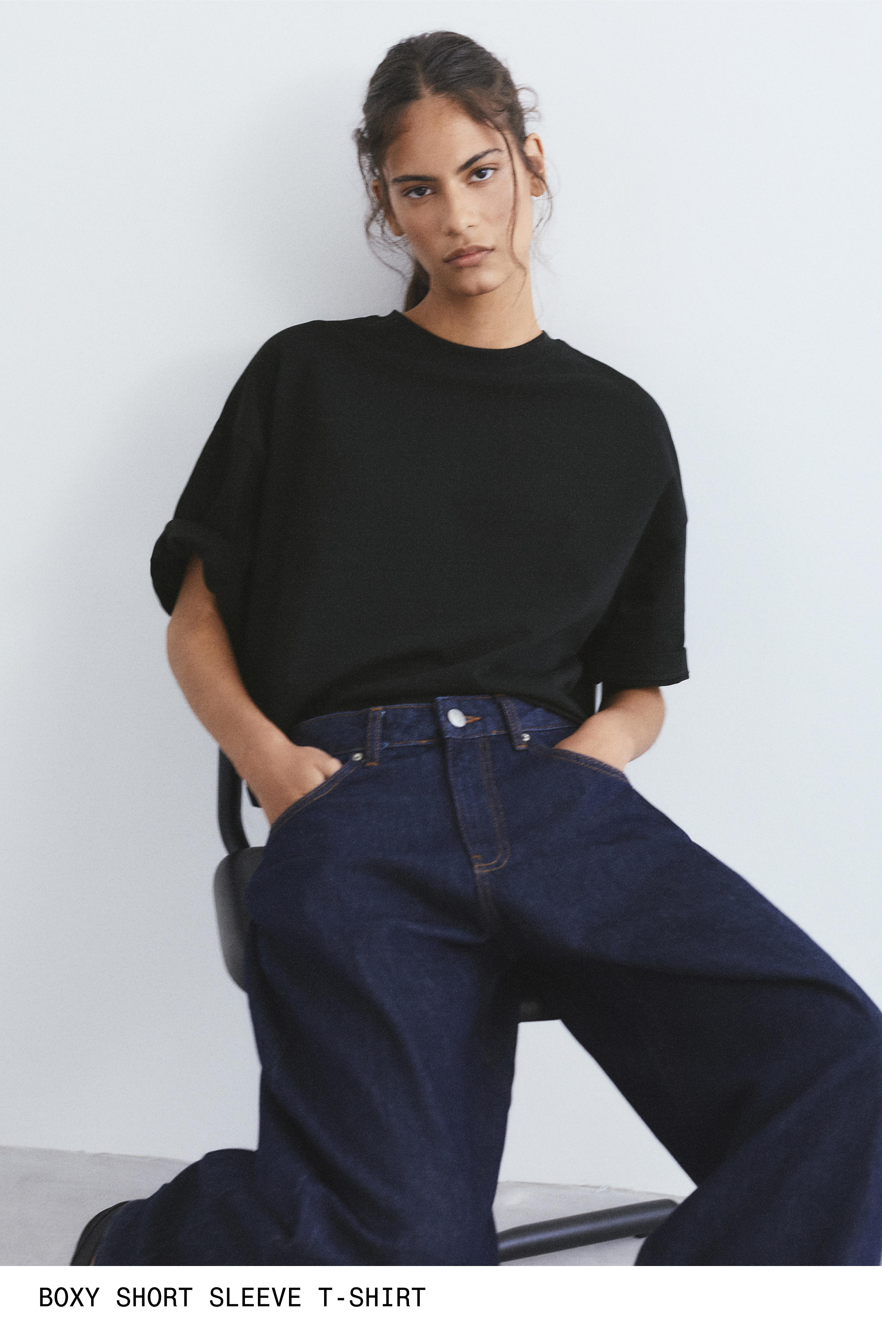 Kısa kollu kutu kesim t-shirt - Görsel 96
