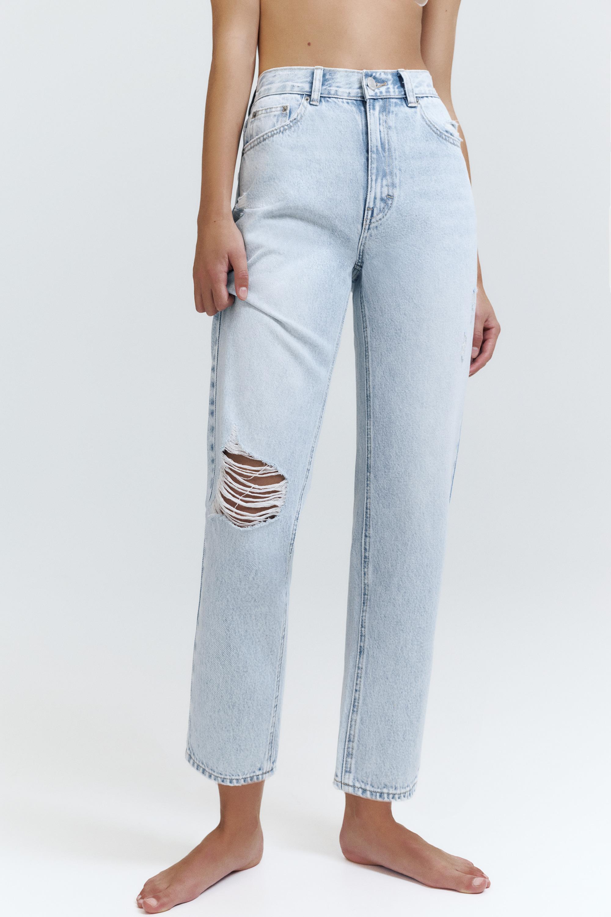 Ripped mom fit jeans — Sky blue