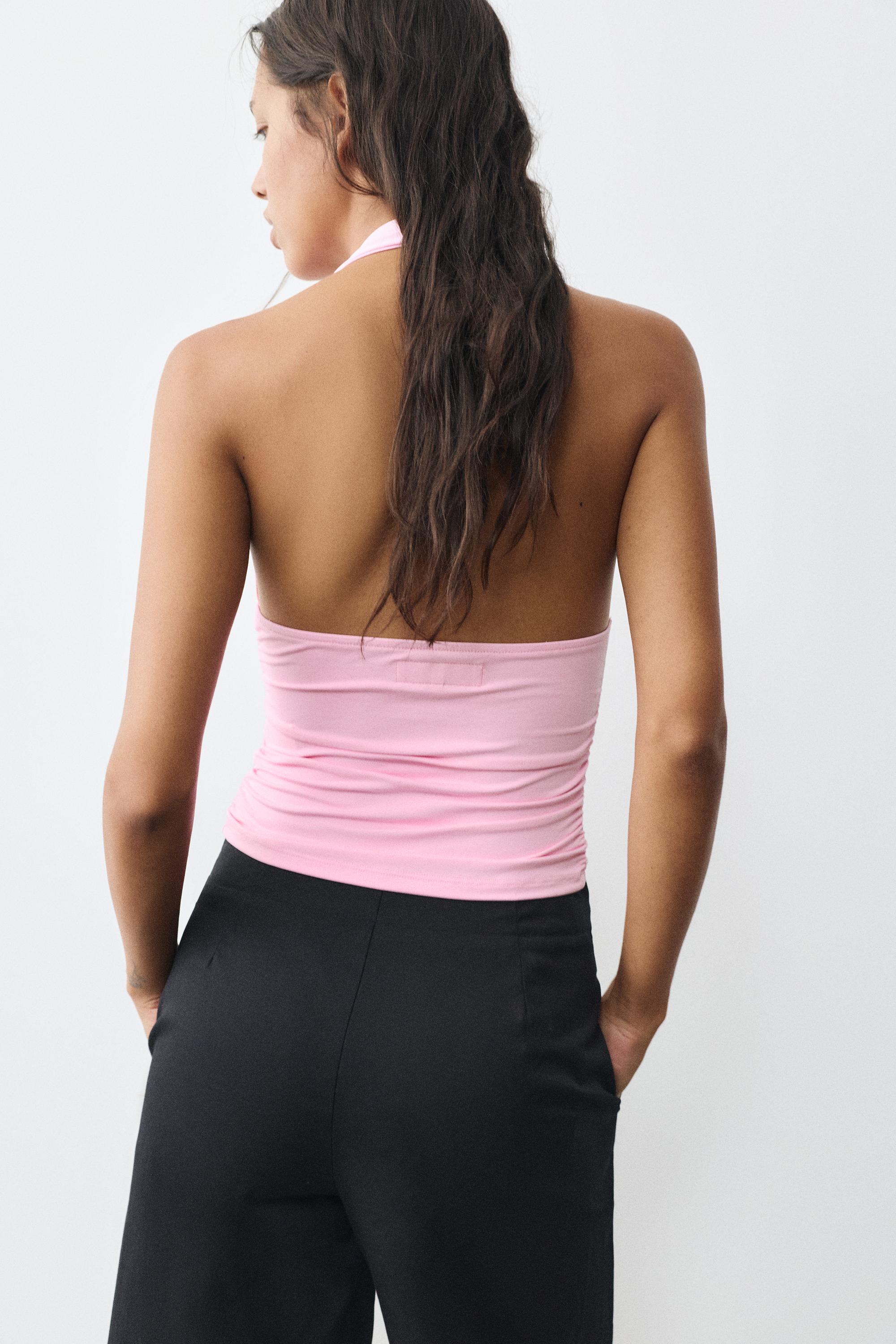 Halter neck top with gathering — Pink
