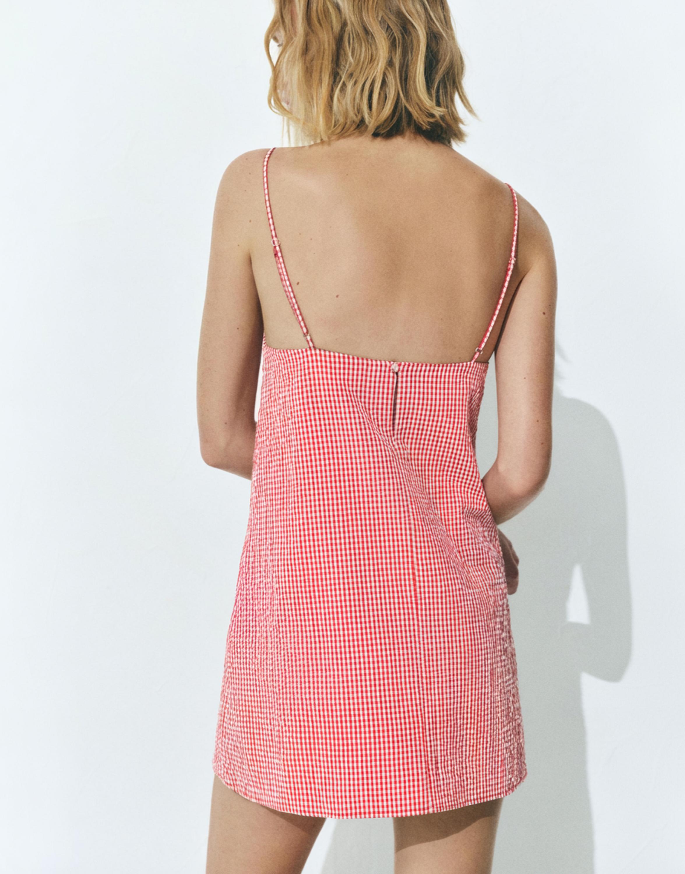 Short gingham check strappy dress — Red/White
