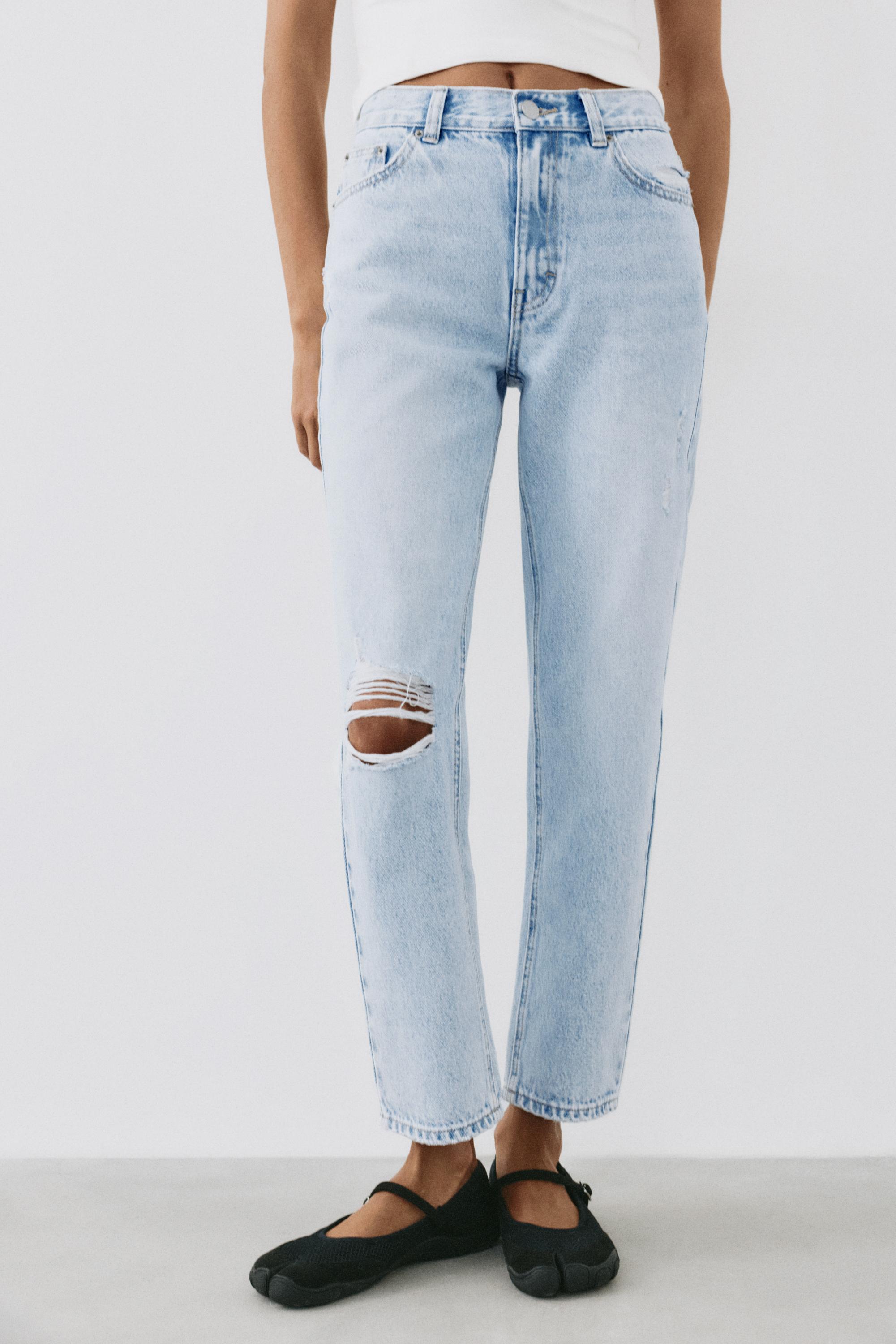 Ripped mom fit jeans — Sky blue