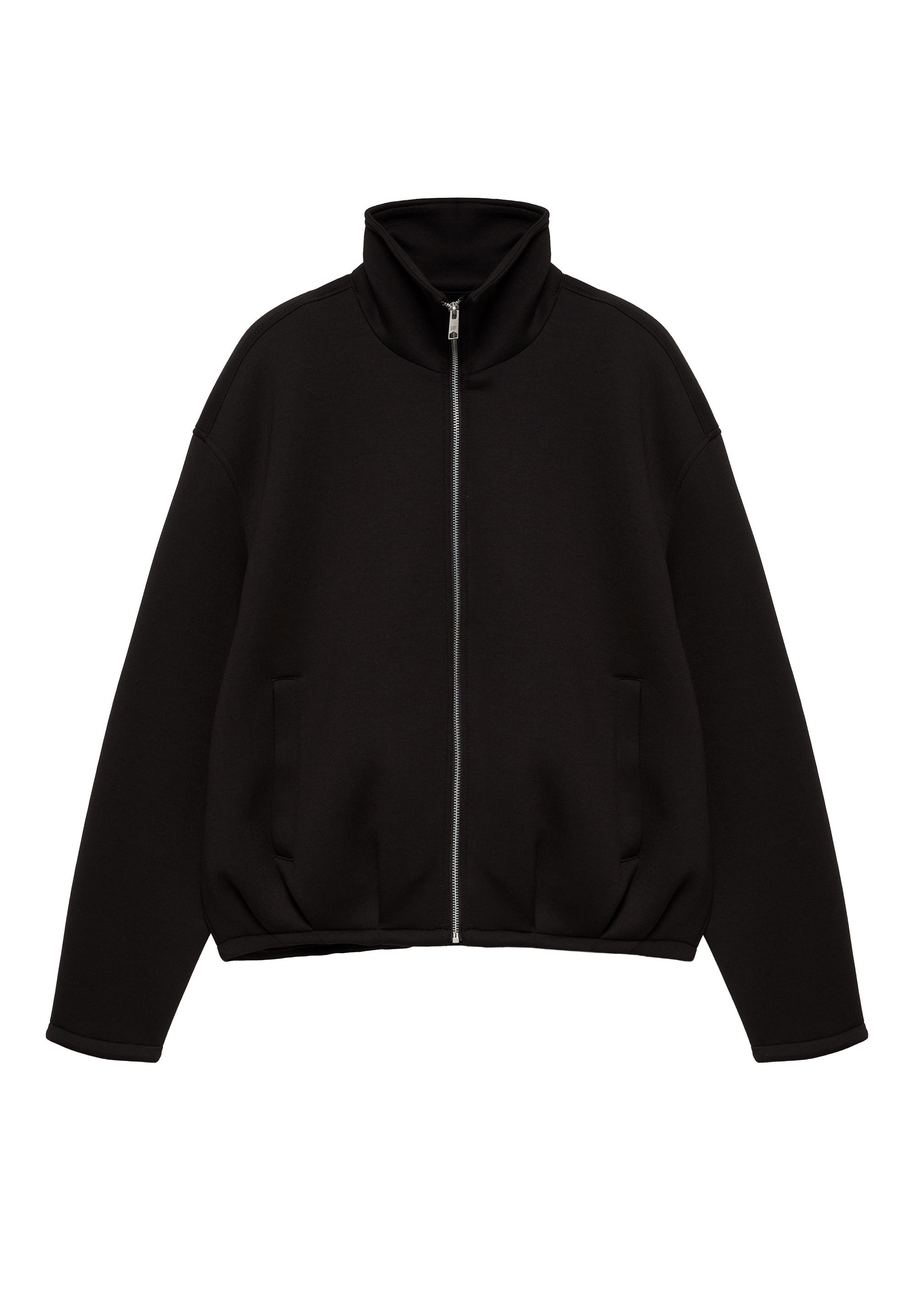 Neoprene-effect zip-up jacket — Black