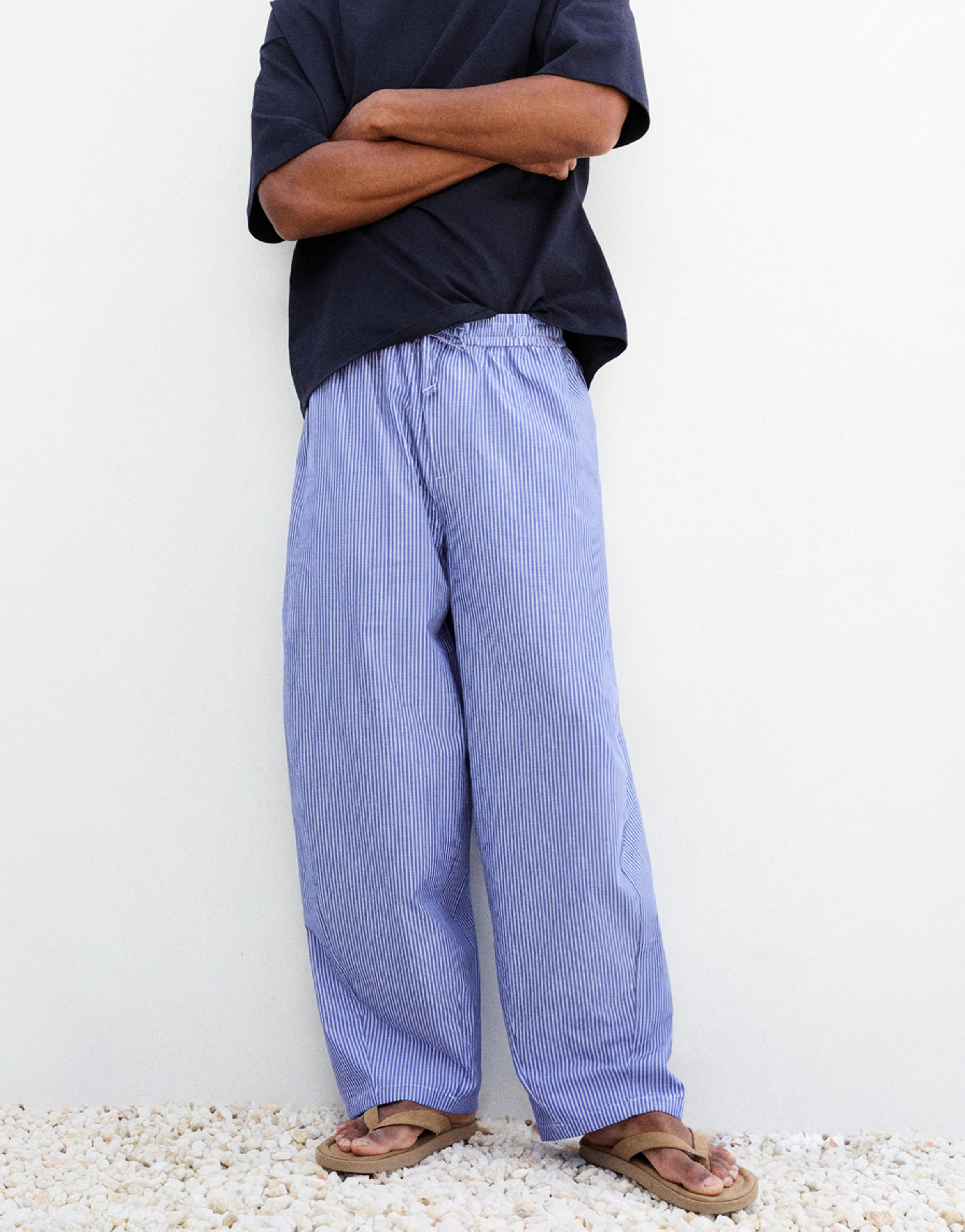 Relaxed fit striped pyjama-style trousers — Blue